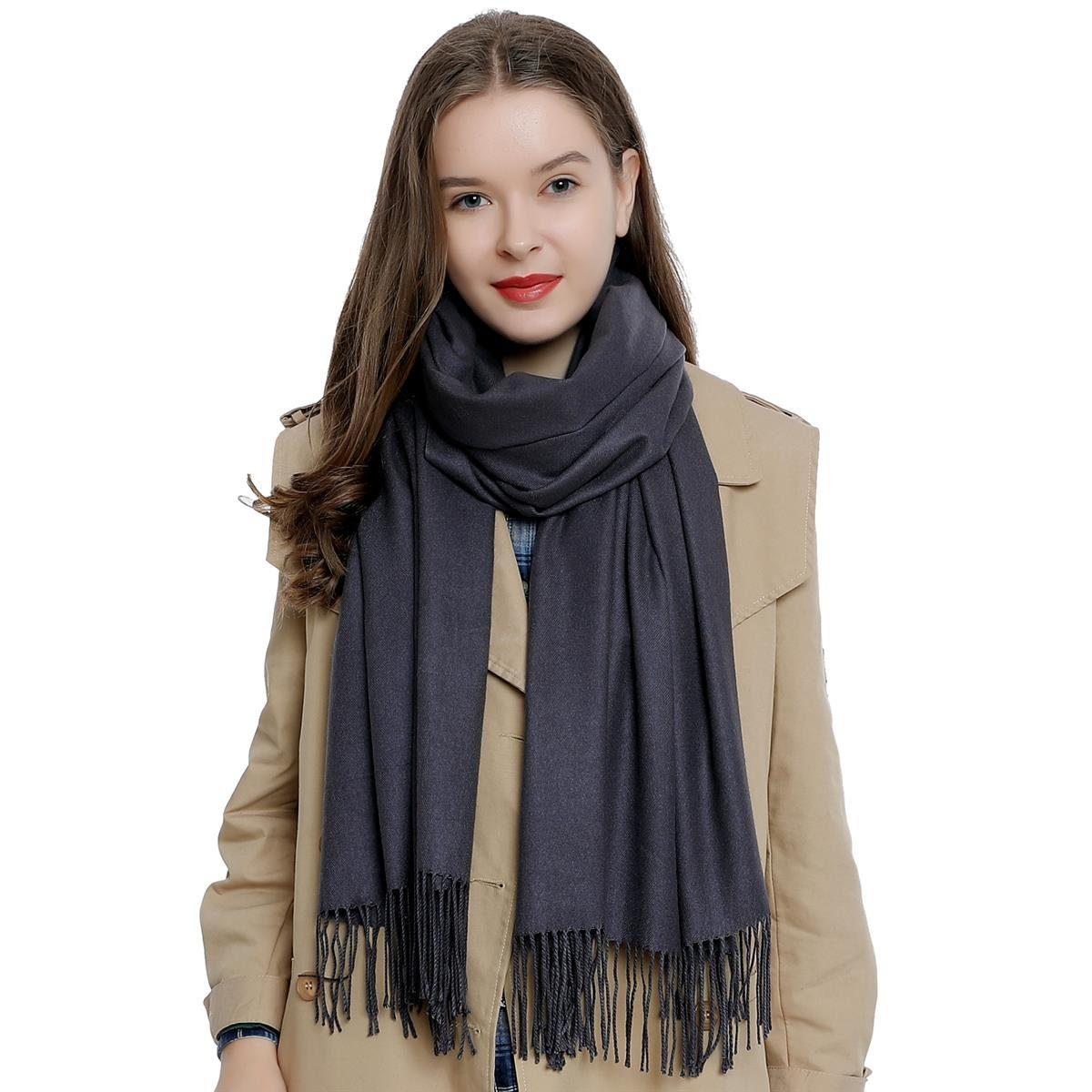 Schal Damen Schal einfarbig 185 x 65 cm, (1-St), Damenschal, kuschlig weich, mit Fransen, Feinstrick