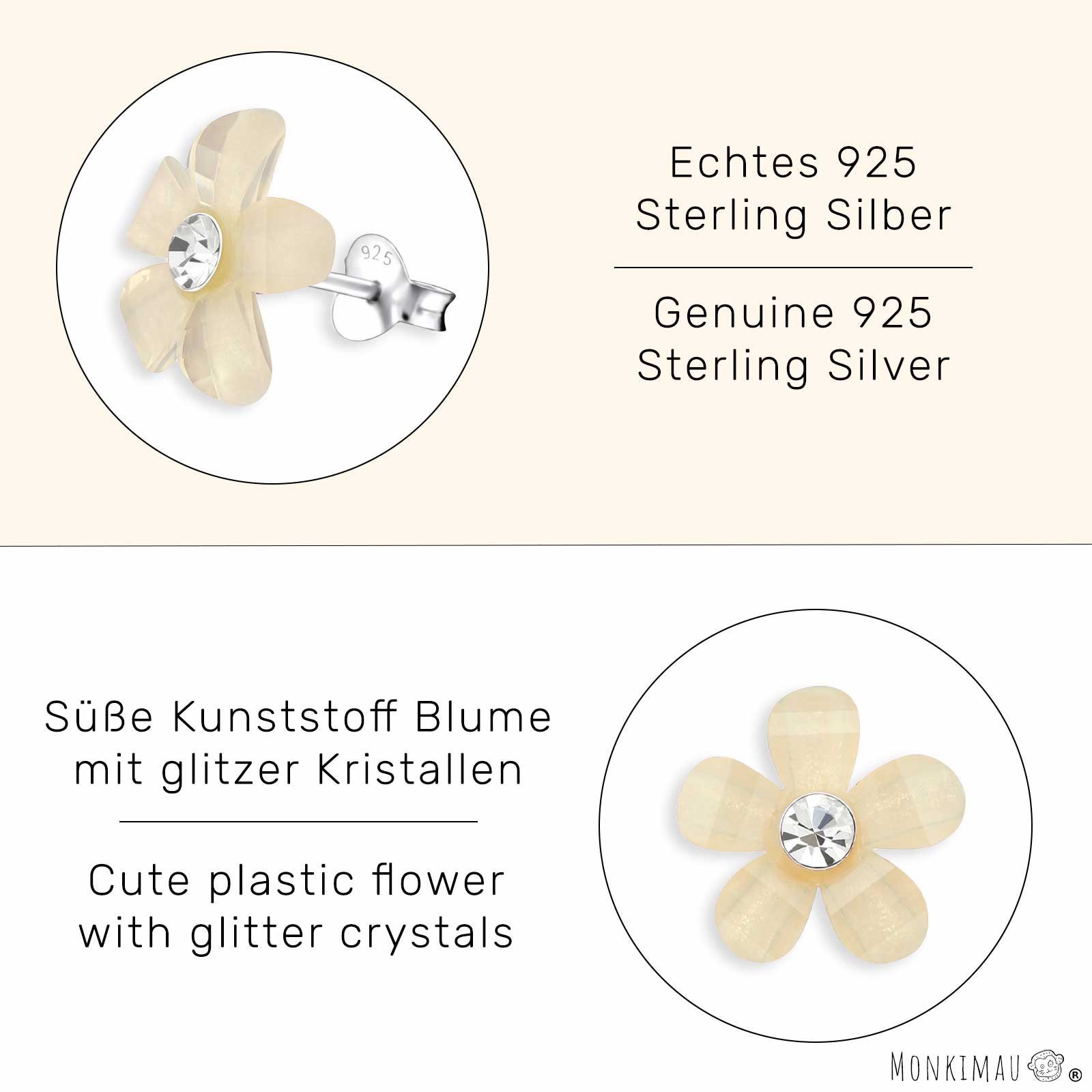 Damen Schmuck Monkimau Paar Ohrstecker Blüten Kinder Ohrringe aus 925 Silber (Packung, Paar Ohrstecker), mit Kristallen