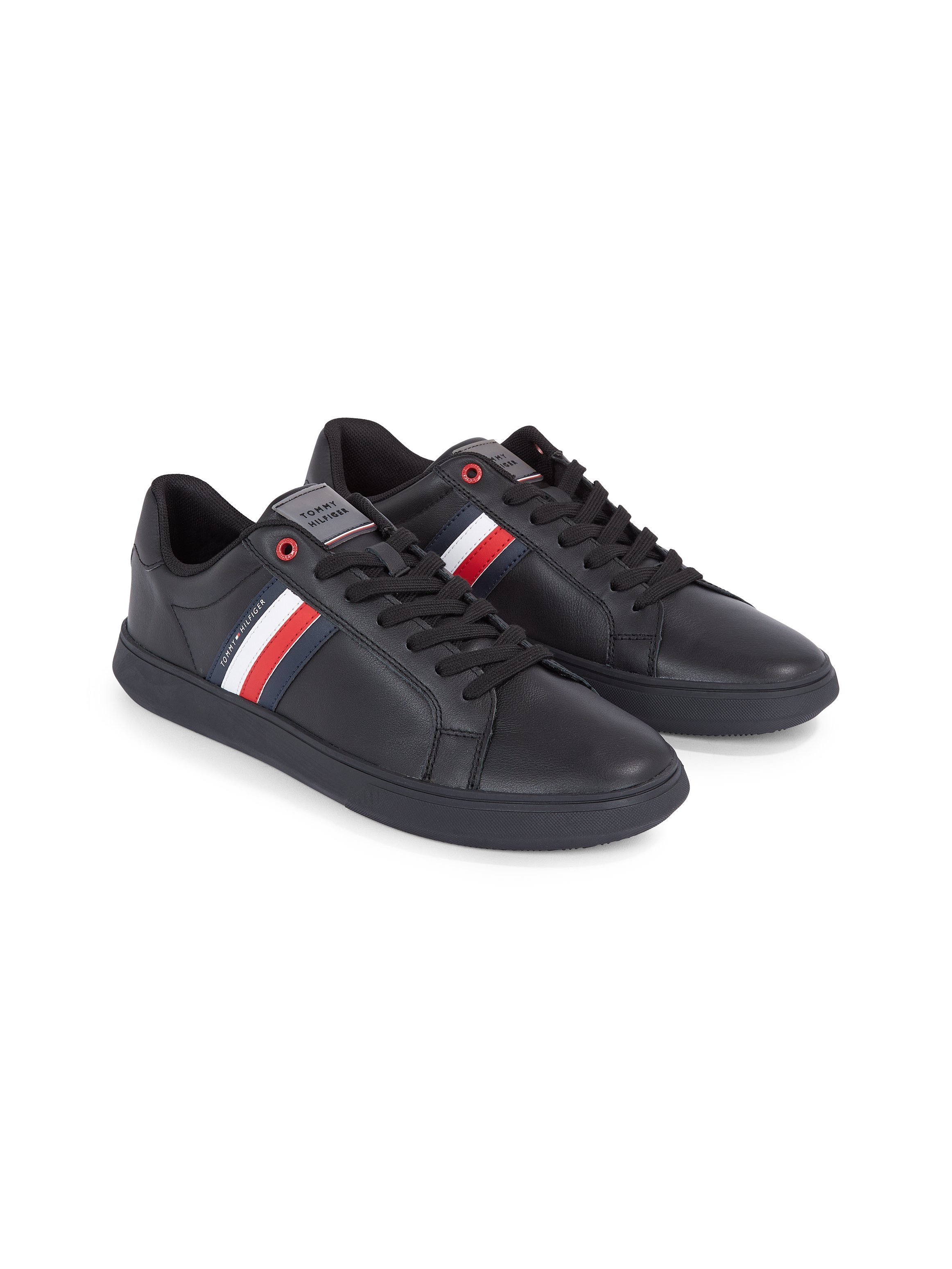 Tommy Hilfiger ESSENTIAL LEATHER CUPSOLE Sneaker mit typischen Streifen, Freizeitschuh, Halbschuh, Schnürschuh