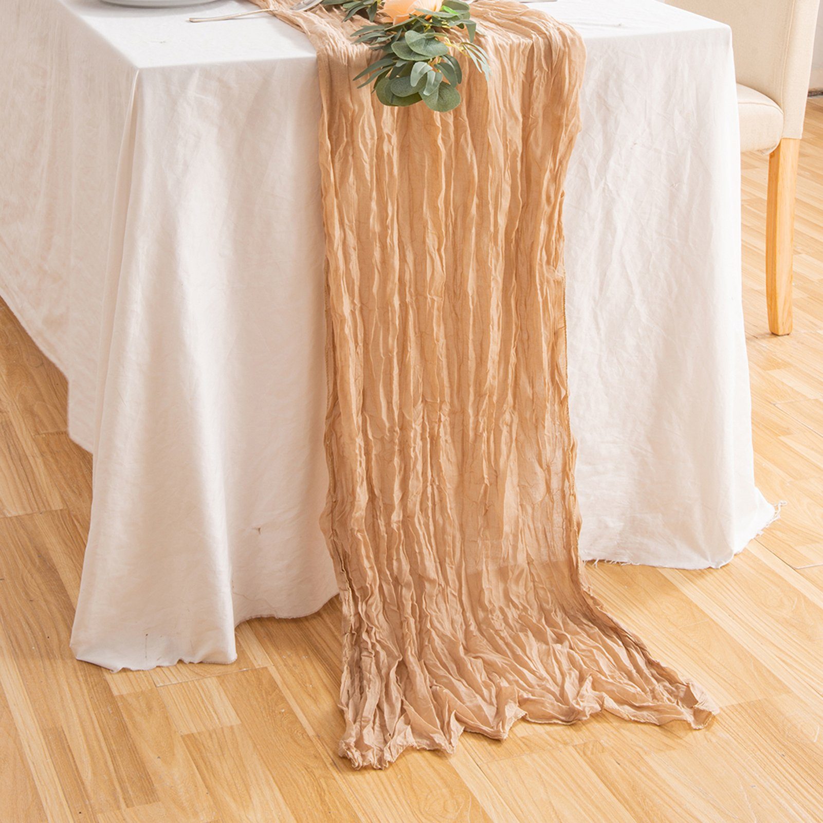 FUROKOY Tischläufer rustikaler Gaze-Tischläufer, Seihtuch, halbdurchsichtiger Stoff, Tischdecke für Boho-Hochzeit, Geburtstagsfeier, 90 x 400 cm