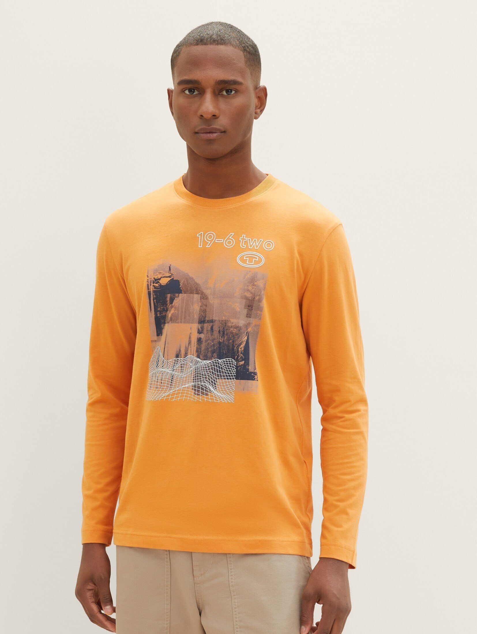 TOM TAILOR T-Shirt Langarmshirt mit Bio-Baumwolle tomato cream orange