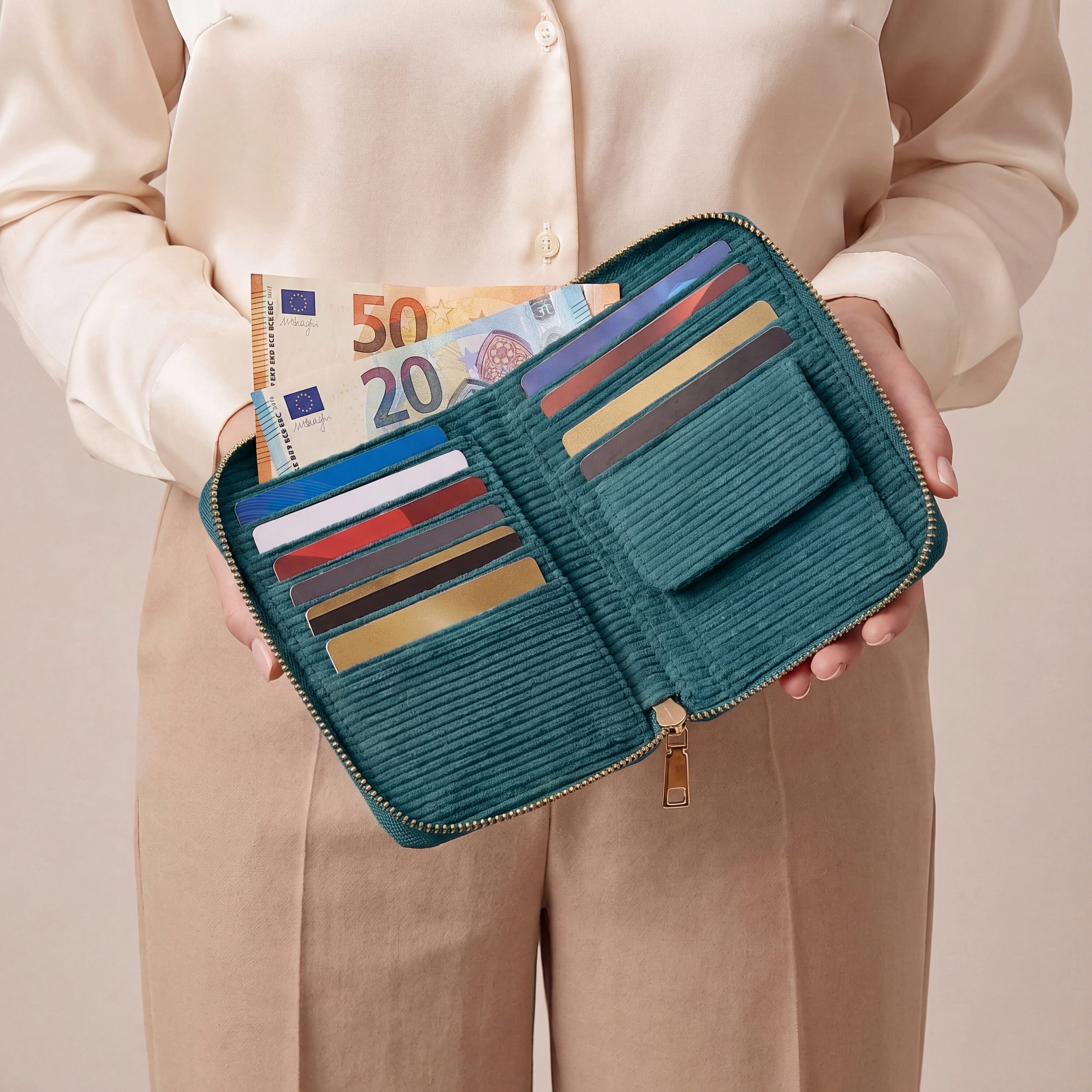 MillyMilk Geldbörse FONDO MEDIUM – Damen Cord Geldbeutel – Stoff Portemonnaie, Cord-Geldbörse mit stabiler Form, viel Platz und Reißverschluss. – Bild 4 von 5