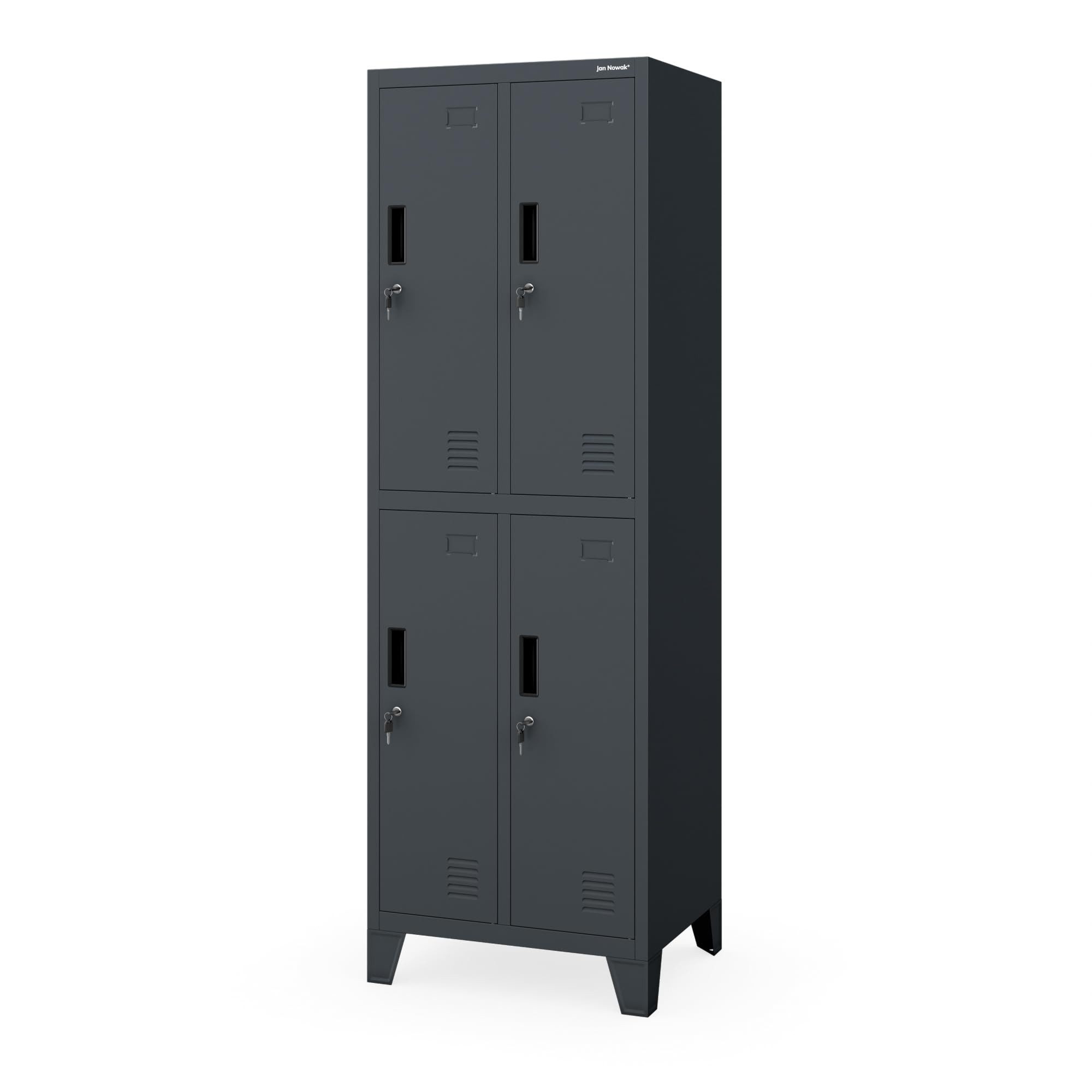 Jan Nowak Mehrzweckschrank Metall Kleiderspind 56 cm BARTEK 2 Plus 4 Fächer abschließbar (0,6 mm 172 x 56 x 45 cm Kleiderstange Wandmontage möglich) Garderobenschrank Schloss je Fach hoch robust 4 Farben PZH