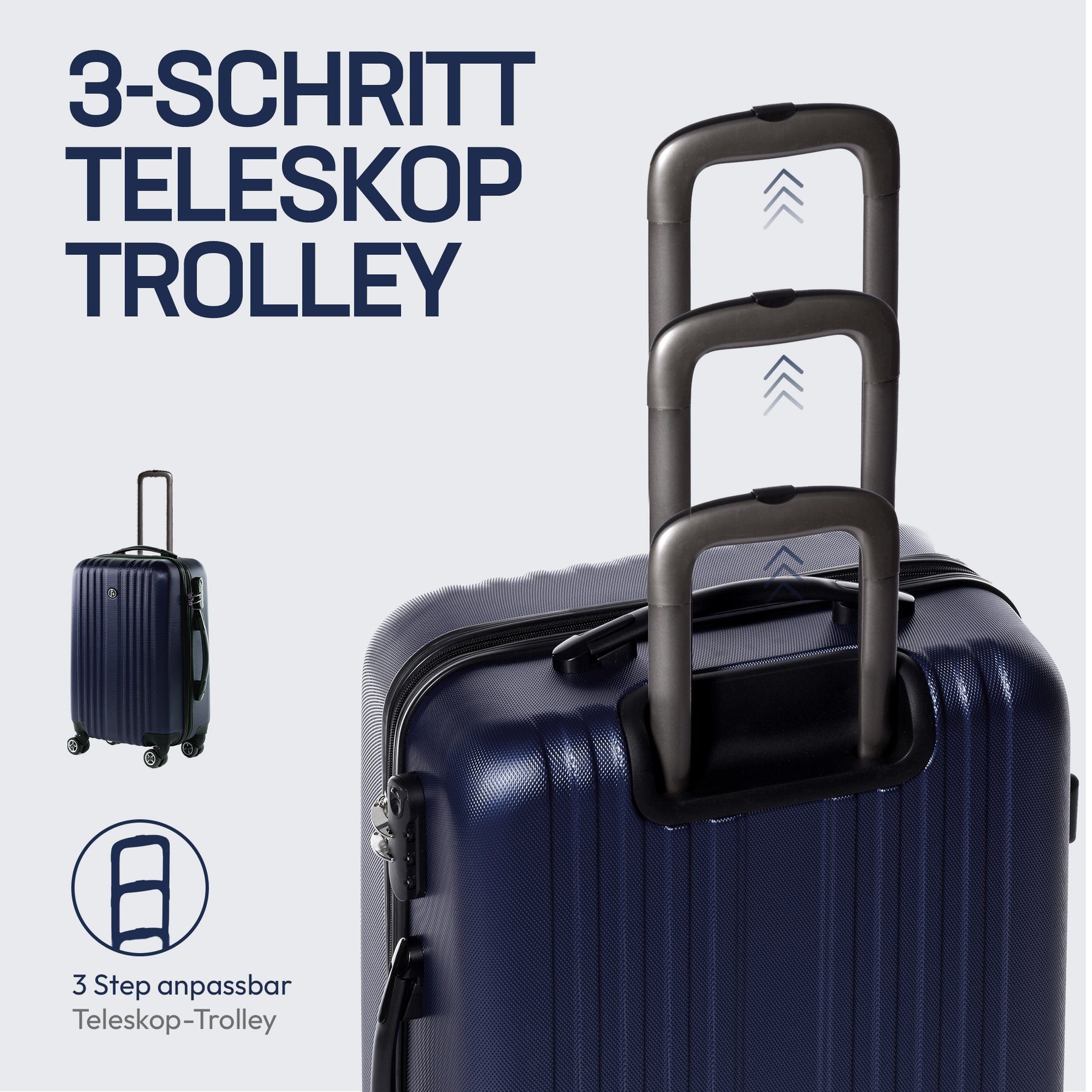Kofferset Trolley 4 Rollen, teilig Reisekoffer erweiterbar dunkelblau Hartschale Toulouse, 3er Premium FERGÉ Koffer Set, 3 Rollkoffer