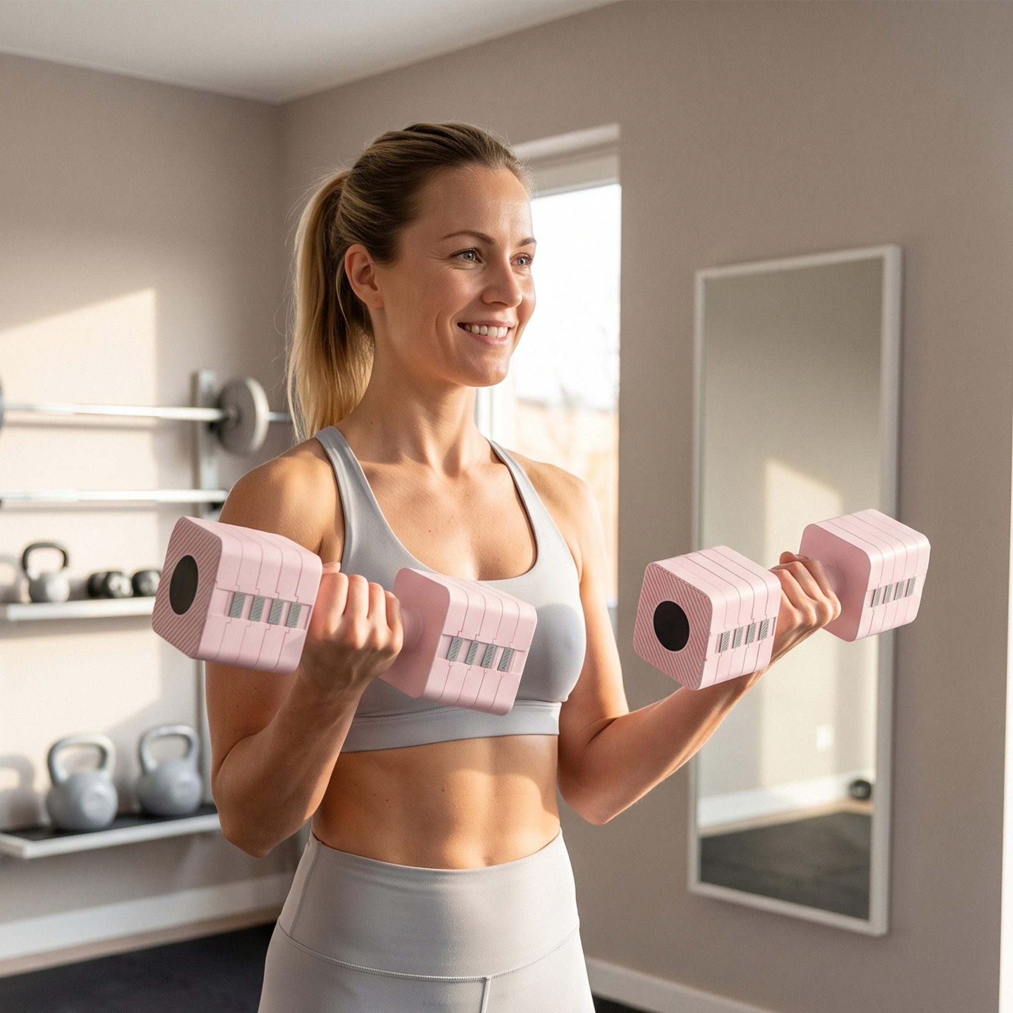 SPORTNOW Hantel 2 x 5kg Hanteln mit rutschfest Griff, Quadratisch, (Set, 2 x 5 kg, verstellbar 1-5 kg), für Zuhause, Fitnessstudio, Krafttraining Rosa