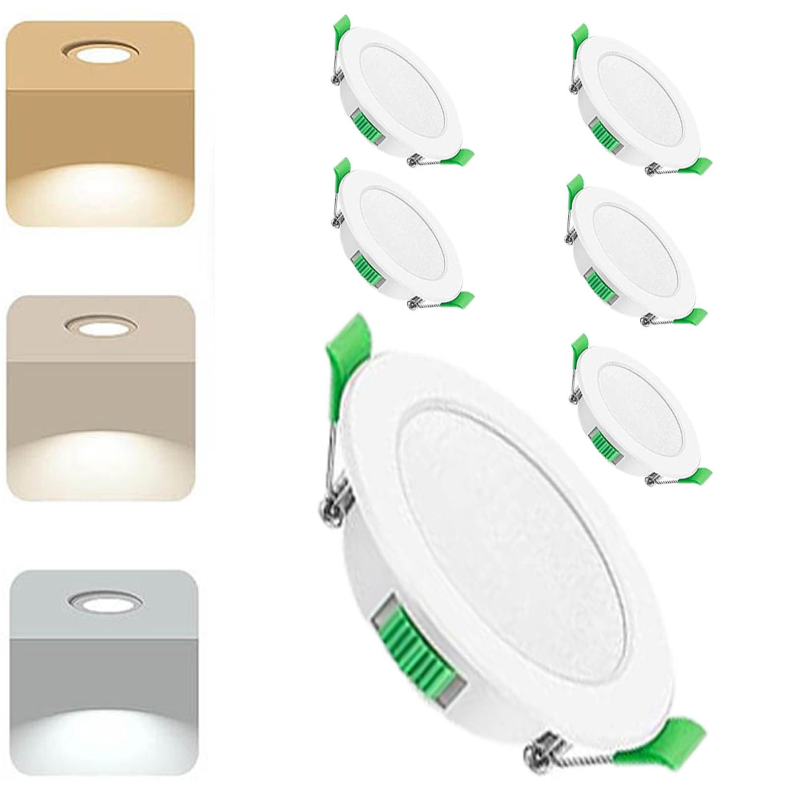 MUPOO LED Einbaustrahler 6er Pack Ultraflach 90mm Einbauleuchte,3 Farbtemperatur 3000K-6500K, 7W, LED fest integriert