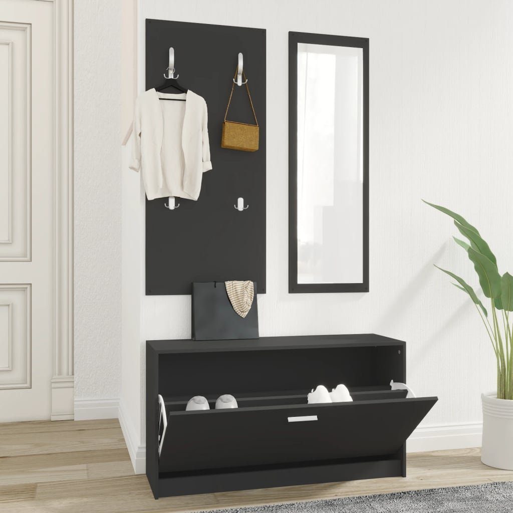 furnicato Garderoben-Set 3-tlg. Flurmöbel-Set Schwarz Holzwerkstoff, günstig online kaufen