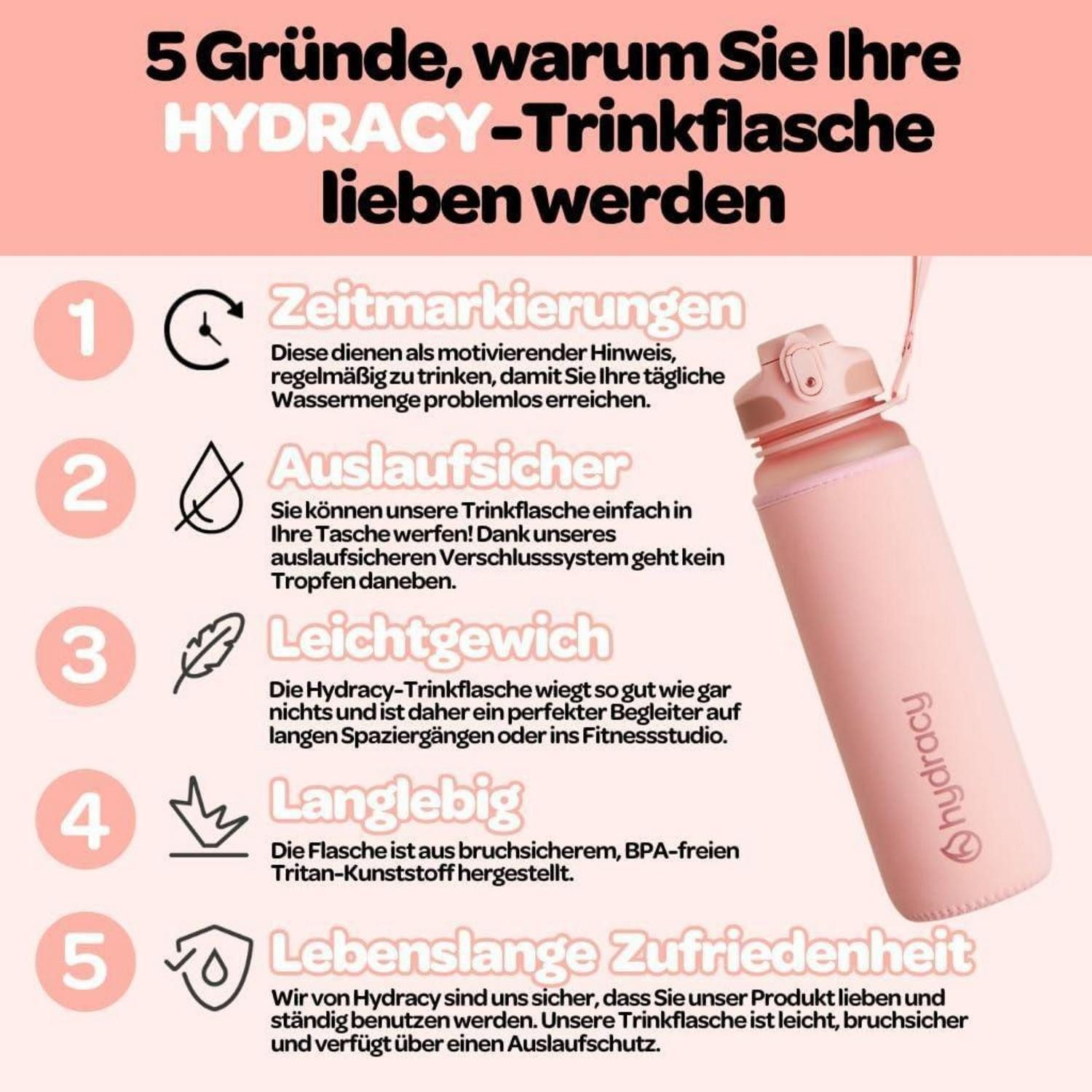 LuxusKollektion Trinkflasche Trinkflasche Fruchteinsatz BPA Frei 500mL Schnelltrink Rosa Gold