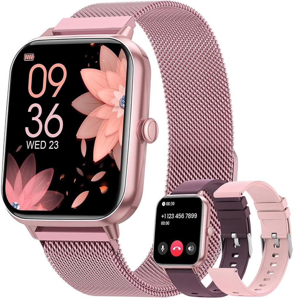 BANLVS Smartwatch Damen Herren mit ʙʟᴜᴛᴢᴜᴄᴋᴇʀüʙᴇʀᴡᴀᴄʜᴜɴɢ und Anruffunktion Smartwatch (4.65 cm/1,83 Zoll) Es ist die beste Geschenkwahl für Geburtstage, Jahrestage, Erntedankfest, Weihnachten und Valentinstag., IP68 Wasserdicht für iOS Android, Fitnessuhr ʙʟᴜᴛᴢᴜᴄᴋᴇʀ-/Herzfrequenz-/Blutdruck-/SpO2/Schlafüberwachung