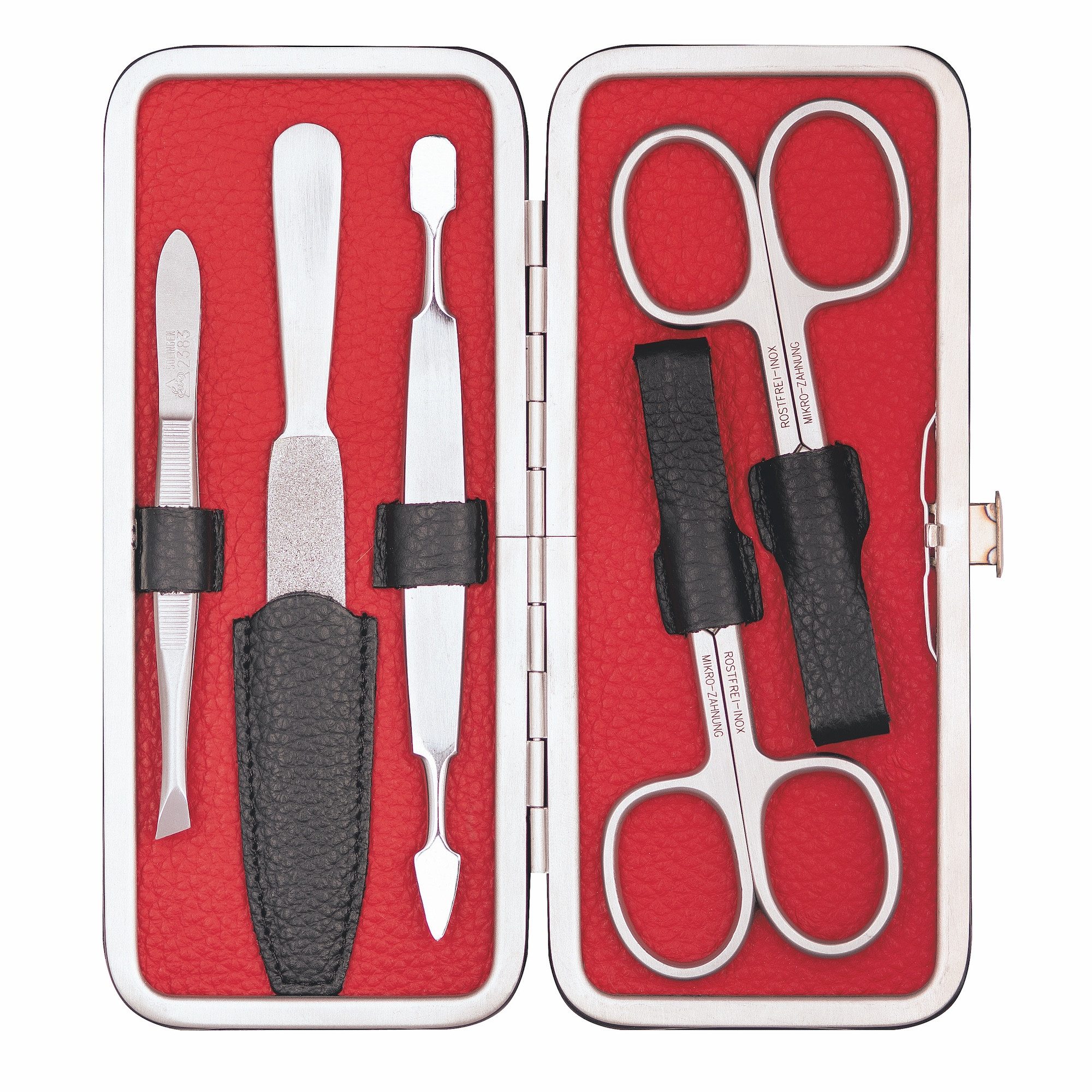 ERBE Maniküre-Etui Colorado, 5 tlg., Echtleder, Kontrastnähte, Druckknopfverschluss, rostfreie Instrumente