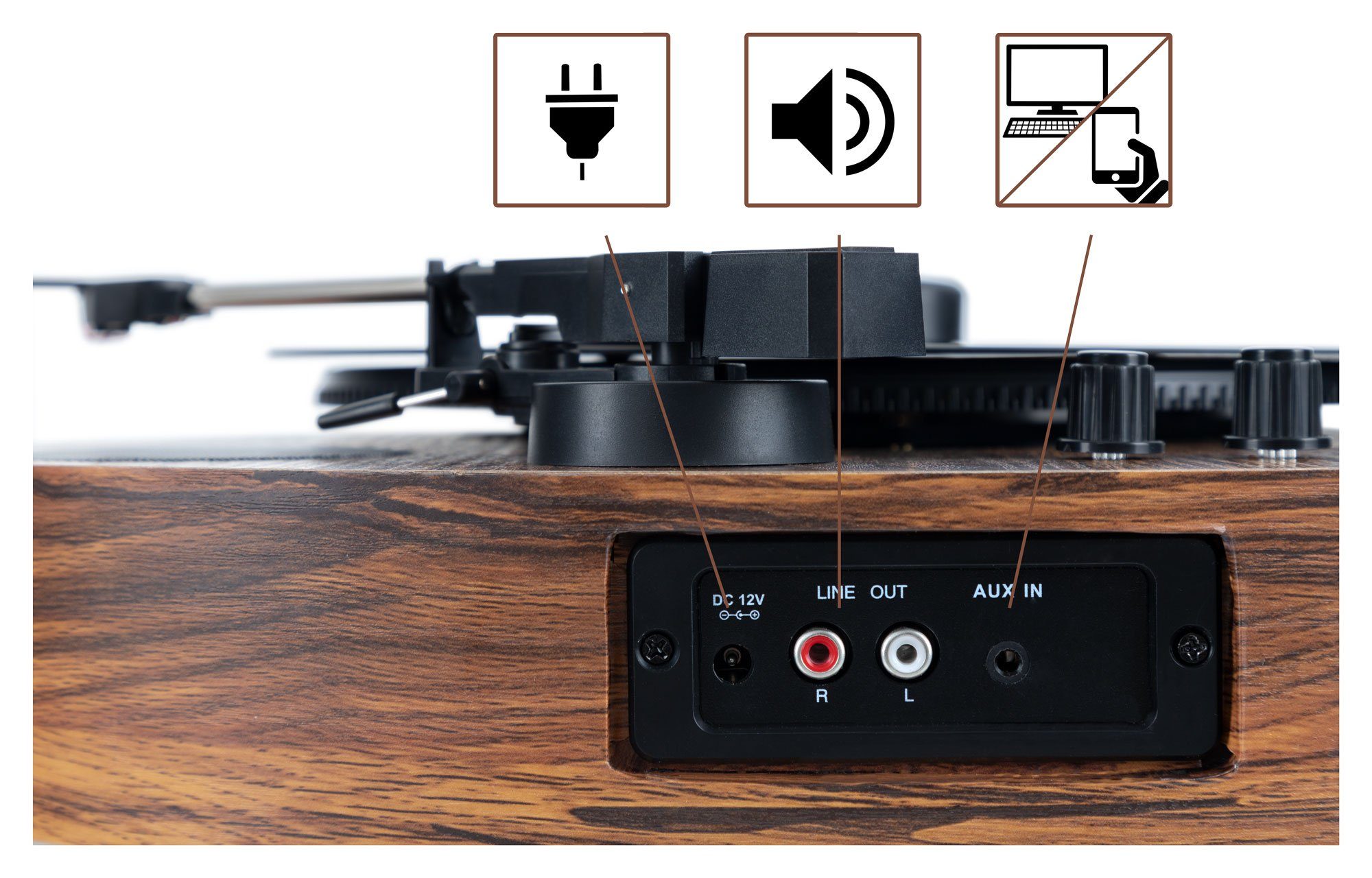 in Vinyl GT-25 Retro mit (Riemenantrieb, Geschwindigkeiten) 3 Turntable Schallplattenspieler Bluetooth, Beatfoxx Gitarrenfom Vertikal Plattenspieler "Chuck"