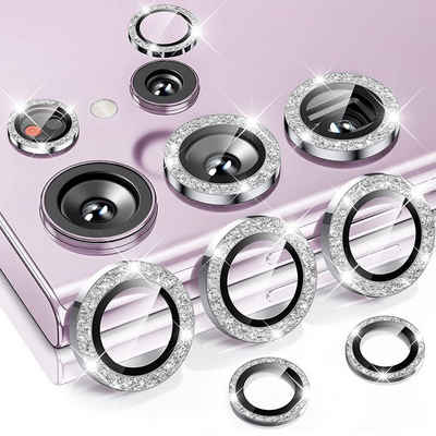 Wigento Handyhülle Für Samsung Galaxy S24 Ultra Aluminium Glitzer Ring Kamera + Hart Glas