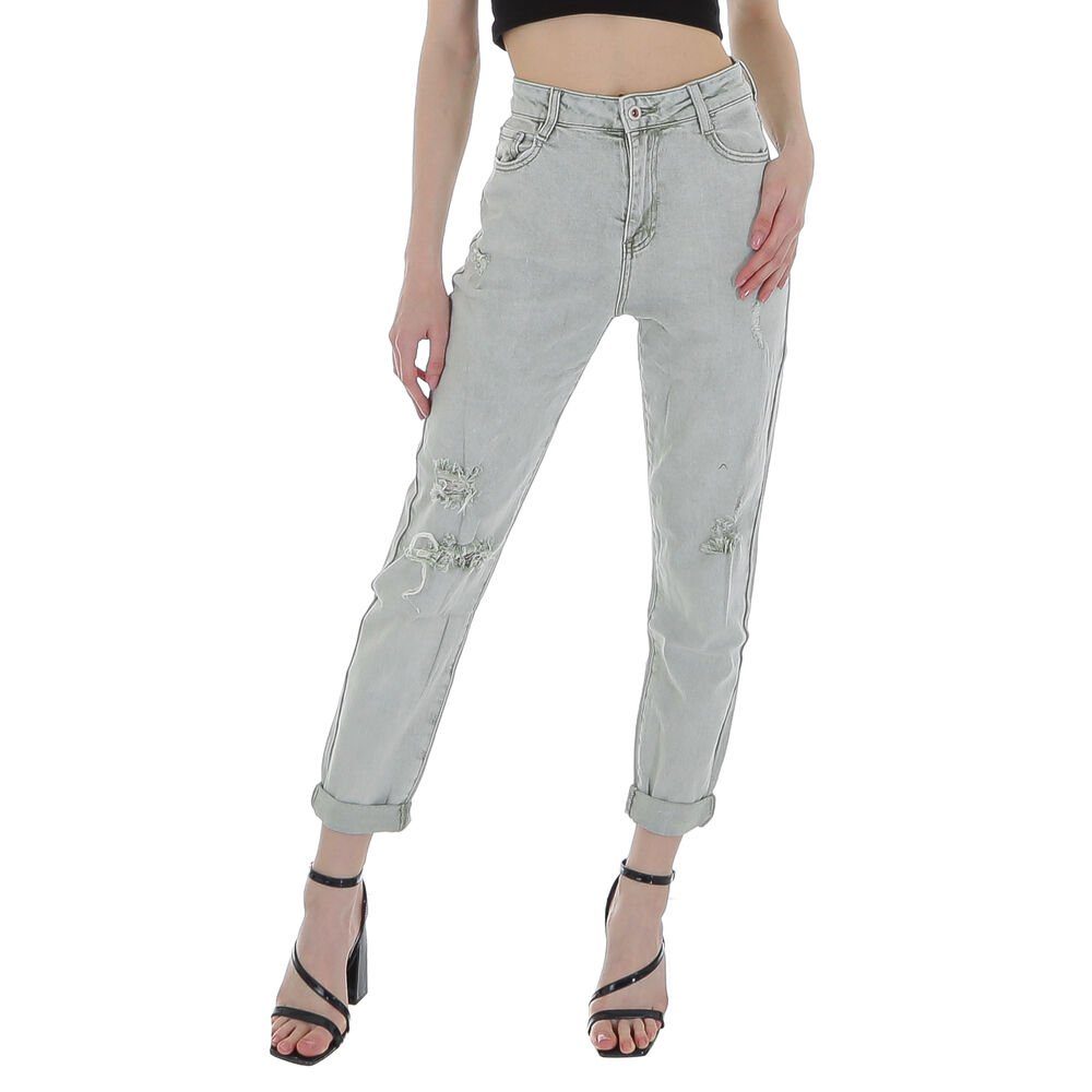 Ital-Design Relax-fit-Jeans Damen Freizeit Destroyed-Look Relaxed Fit Jeans in Hellgrün