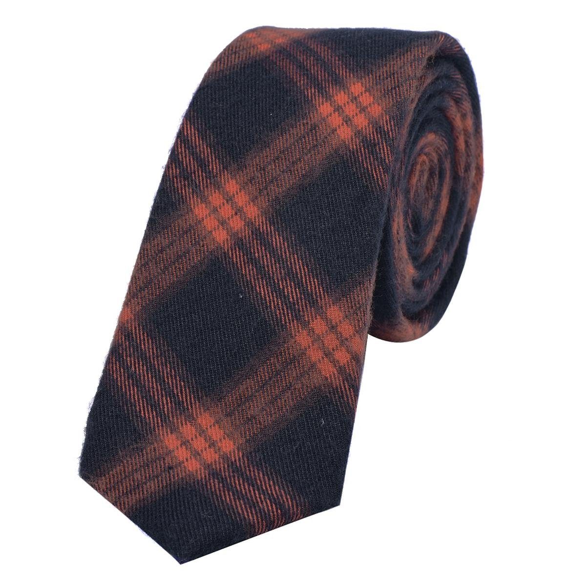 DonDon Krawatte Herren Krawatte 6 cm einfarbig kariert und gepunkt (Packung, 1-St., 1x Krawatte) Baumwolle, verschiedene Muster, für Büro oder festliche Veranstaltungen dunkelblau-orange kariert