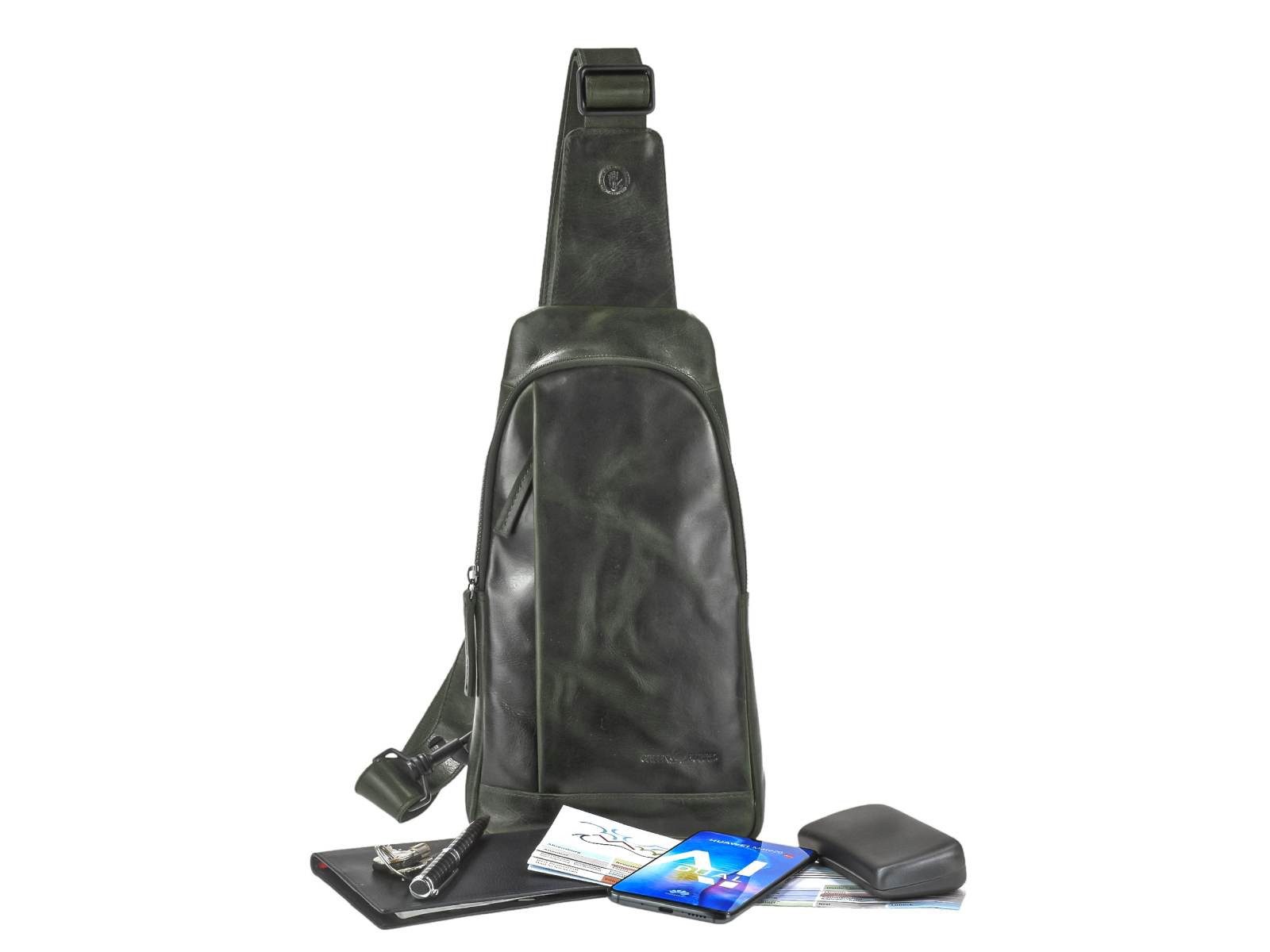 Greenburry Umhängetasche "Newport" Leder Crossover-Bag, Hauptfach 16x28cm, Gurt 100-150 cm