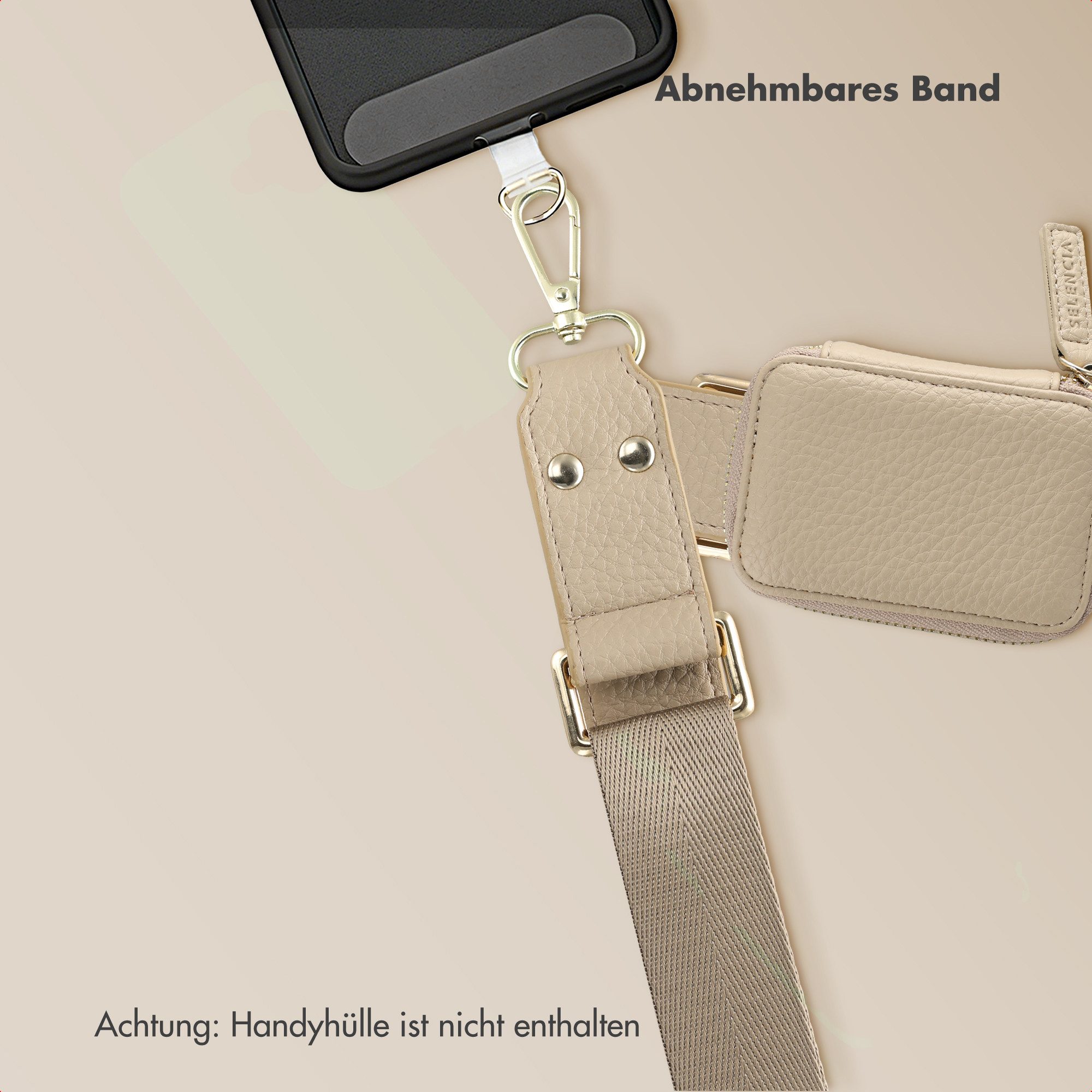 Selencia Smartphone-Tragegurt Selencia Handykette mit kleiner Tasche - Beige, (1-tlg) – Bild 2 von 5
