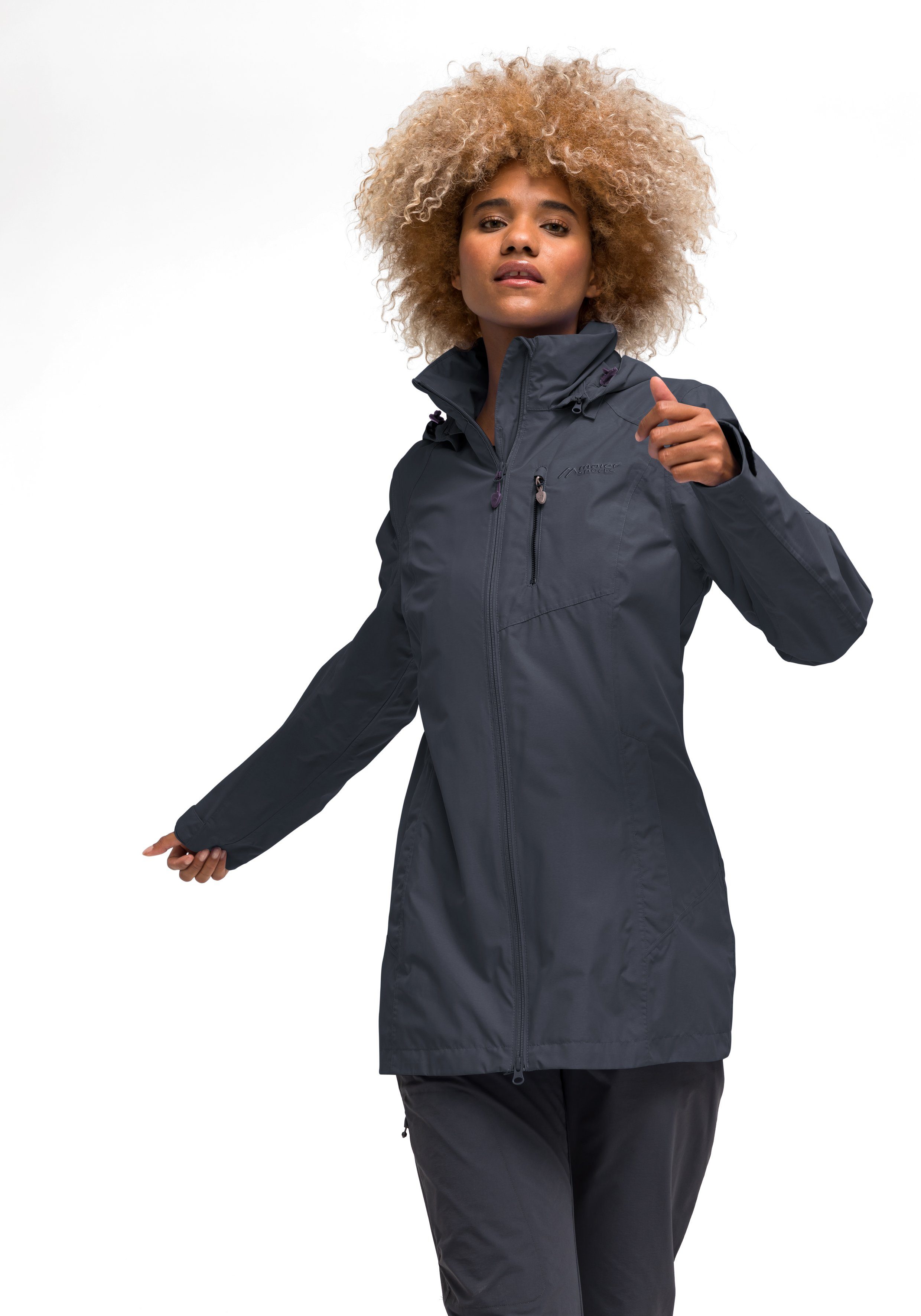Maier Sports Funktionsjacke Perdura Coat W dunkelblau Mantel Wetterschutz vollem mit Modischer