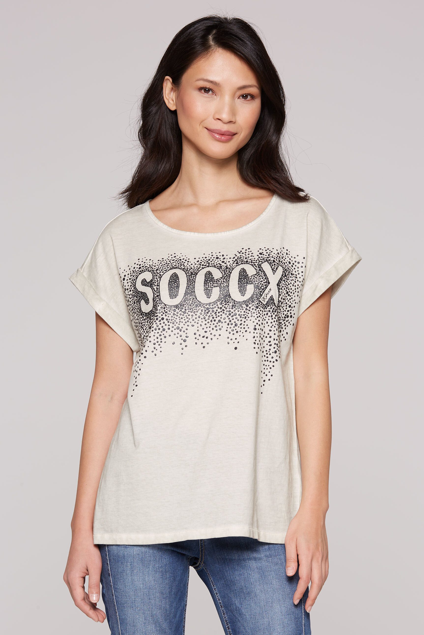 SOCCX Rundhalsshirt mit überschnittenen Schultern günstig online kaufen