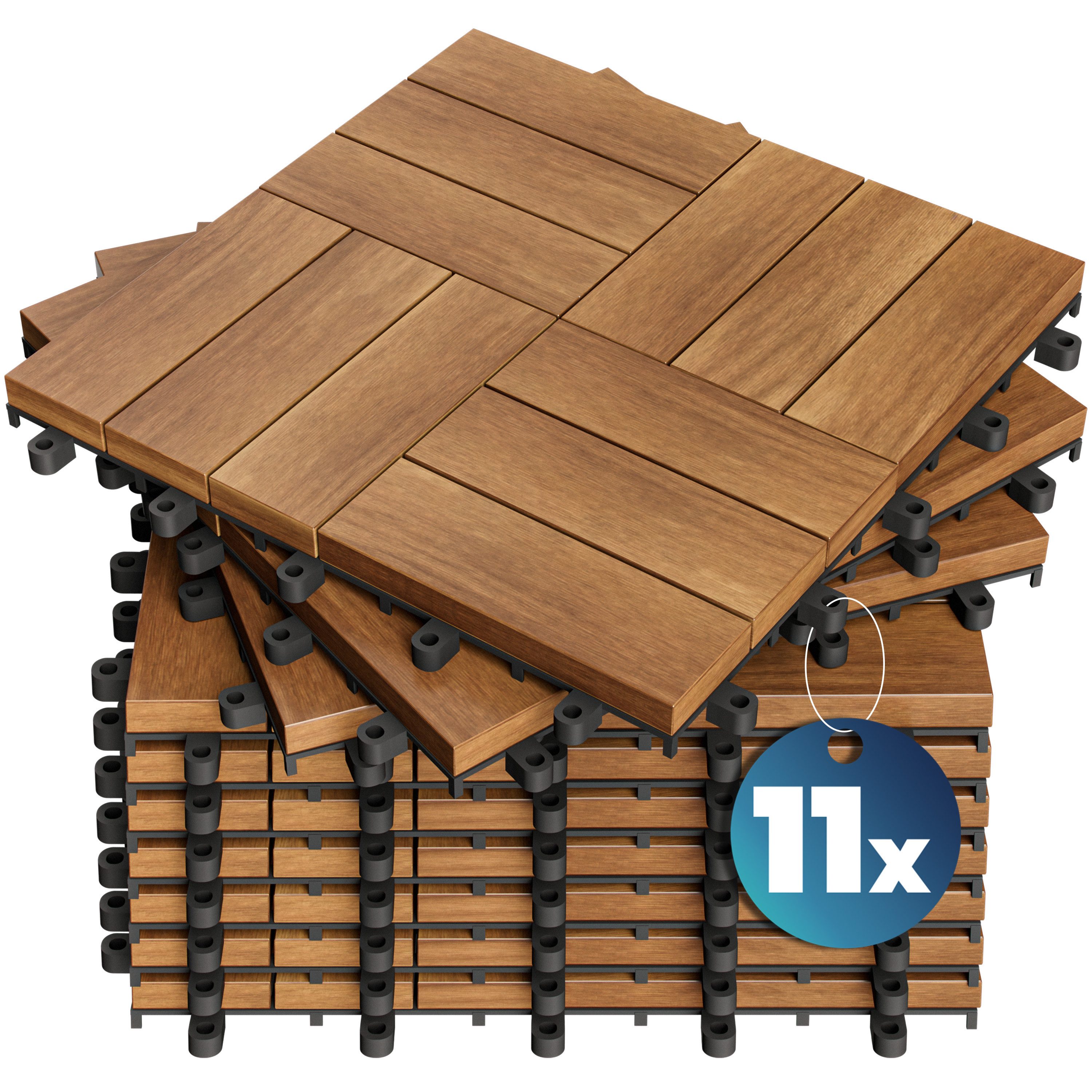 Casaria Holzfliesen 11x Akazie Mosaik, Terrassenfliesen 1-6m² Balkon Garten Klicksystem Verschiedene Muster
