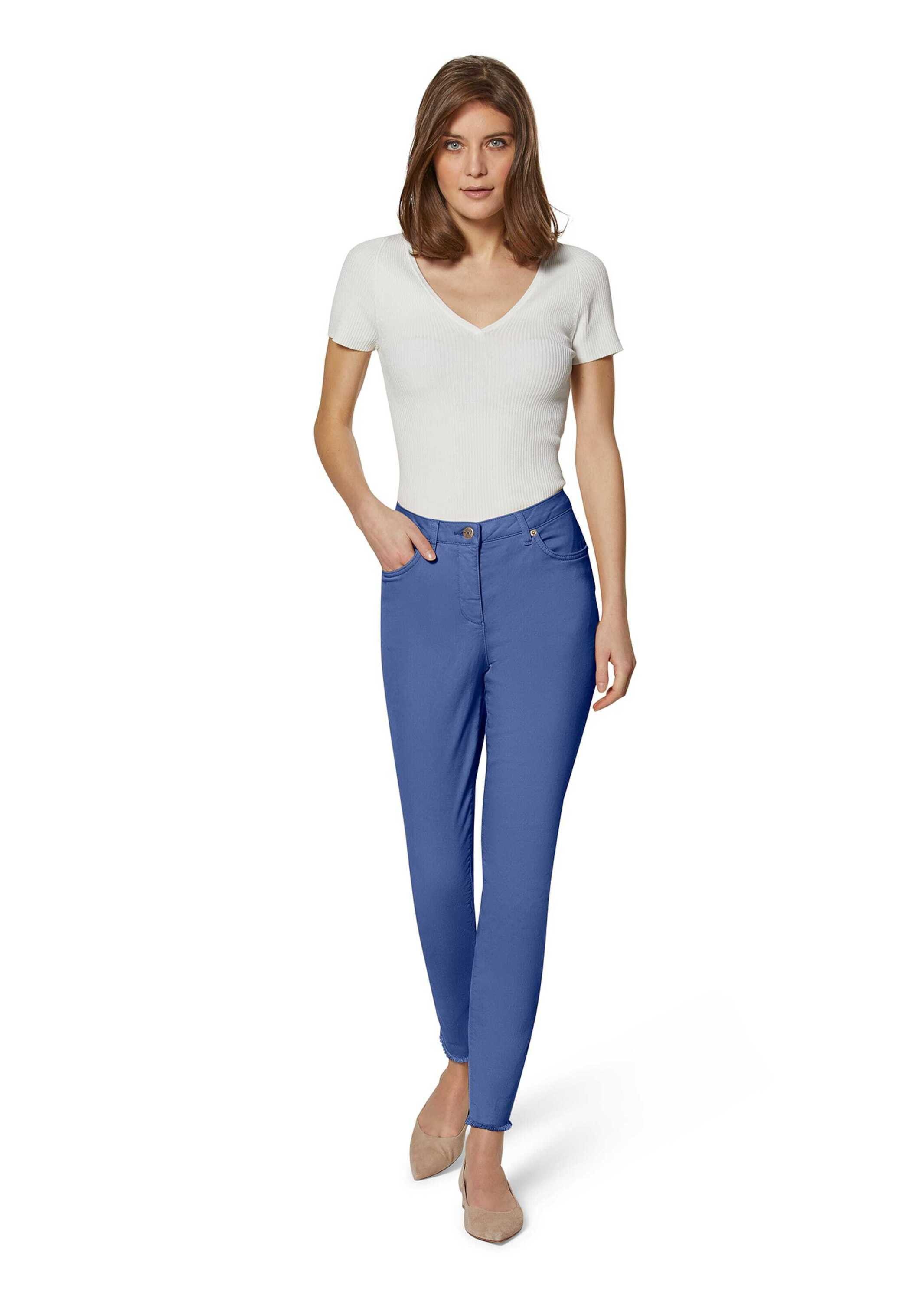 MADELEINE Gerade Jeans Mid Waist Skinny-Hose mit Fransen Fransenhose in schmale Silhouette, Five-Pocket-Stil