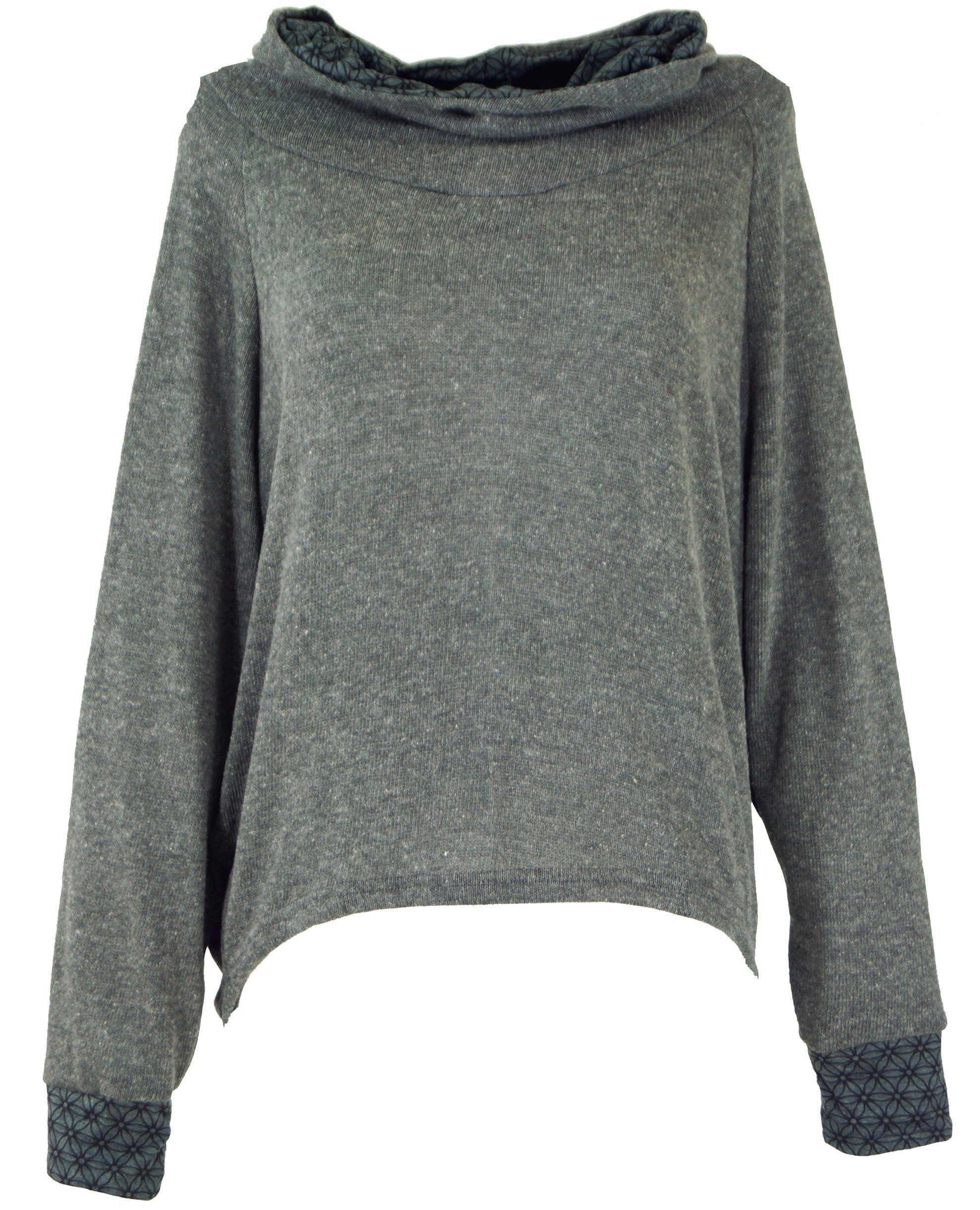 grau Bekleidung Hoody, Kapuzenpullover Longsleeve alternative Sweatshirt, Pullover, Guru-Shop -..