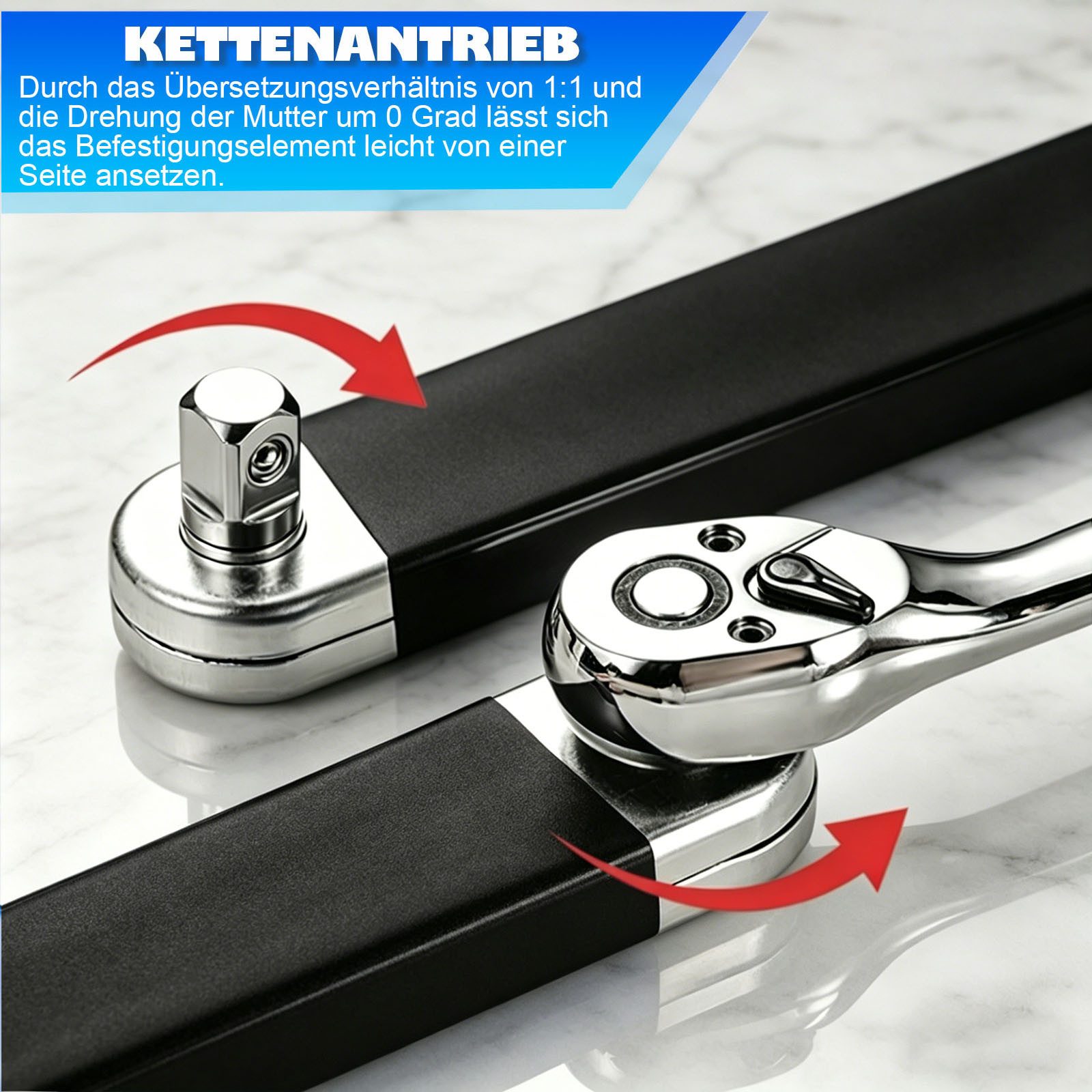 JOYOLEDER Drehmomentschlüssel Offset Extension Wrench Set, Offset Verlängerungsschlüssel – 39cm (15 Zoll) Ratschenverlängerung mit Kettenantrieb –, Inkl. 1/4", 3/8" & 1/2" Adapter), -Torque für Engstellen im KFZ-Motorraum