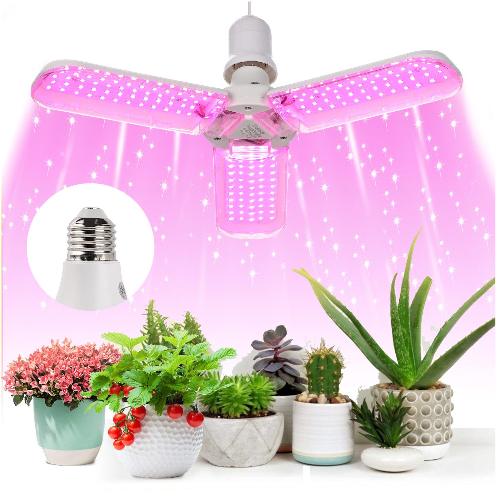 Jibenhome Pflanzenlampe LEDs Vollspektrum/Sonnenlichts Pflanzenlicht mit E27 Lampenfassung, Rosa Vollspektrumlicht, 180°Beleuchtung für Zimmerpflanzen, Gewächshaus, Hydroponische
