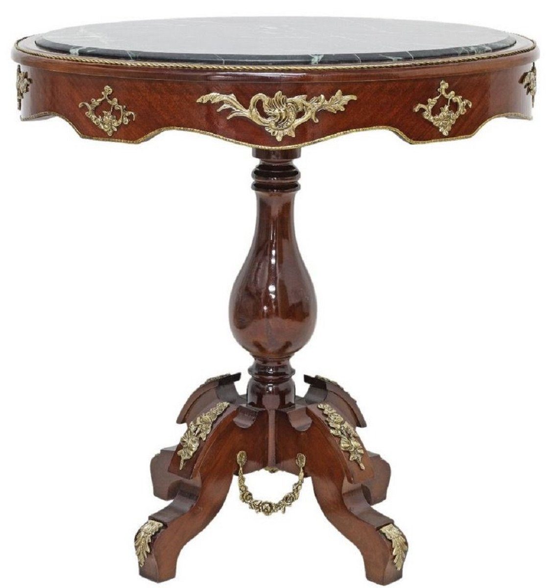 / Beistelltisch Ovaler Barock Barock Messing Padrino mit Tisch Beistelltisch Massivholz - Möbel Schwarz Antik Casa - Stil / Dunkelbraun Marmorplatte