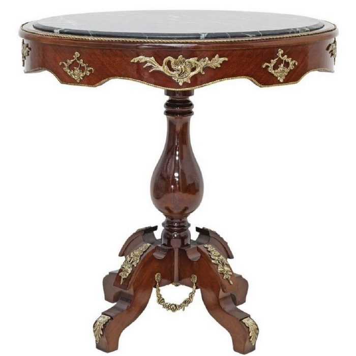 Casa Padrino Beistelltisch Barock Beistelltisch Dunkelbraun / Messing / Schwarz - Ovaler Massivholz Antik Stil Tisch mit Marmorplatte - Barock Möbel