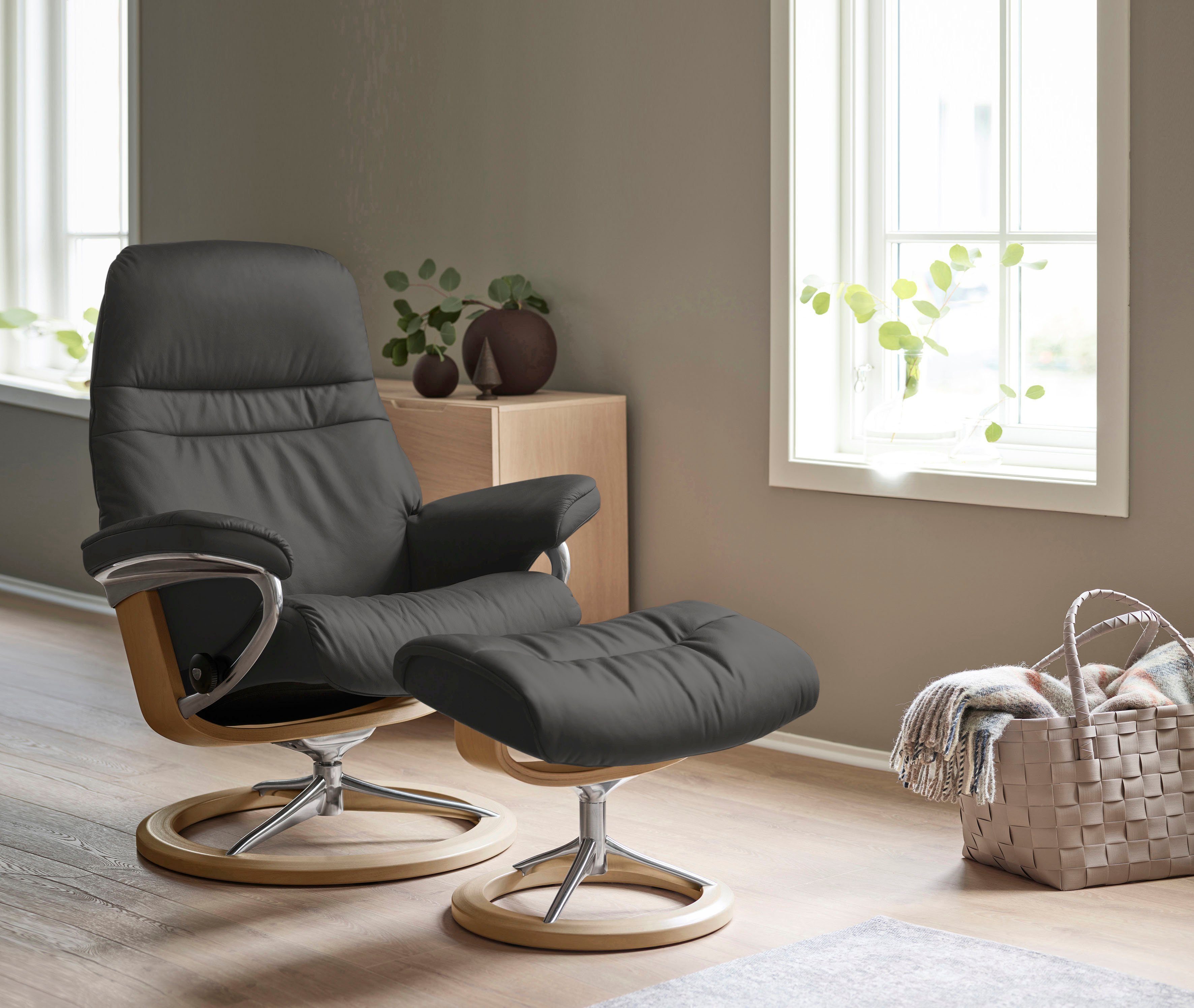 Stressless® Relaxsessel Sunrise (Set, Relaxsessel mit Hocker), mit Signature Base, Größe L, Gestell Eiche