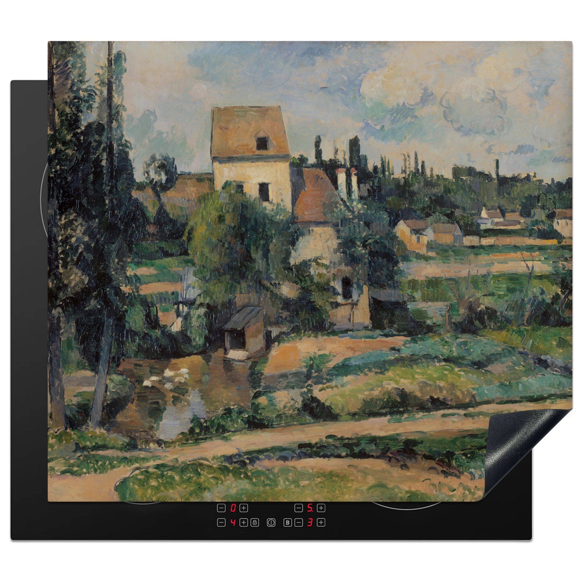 MuchoWow Herdblende-/Abdeckplatte Die Mühle von Pontoise - Gemälde von Paul Cézanne, Vinyl, (1 tlg), 60x52 cm, Mobile Arbeitsfläche nutzbar, Ceranfeldabdeckung