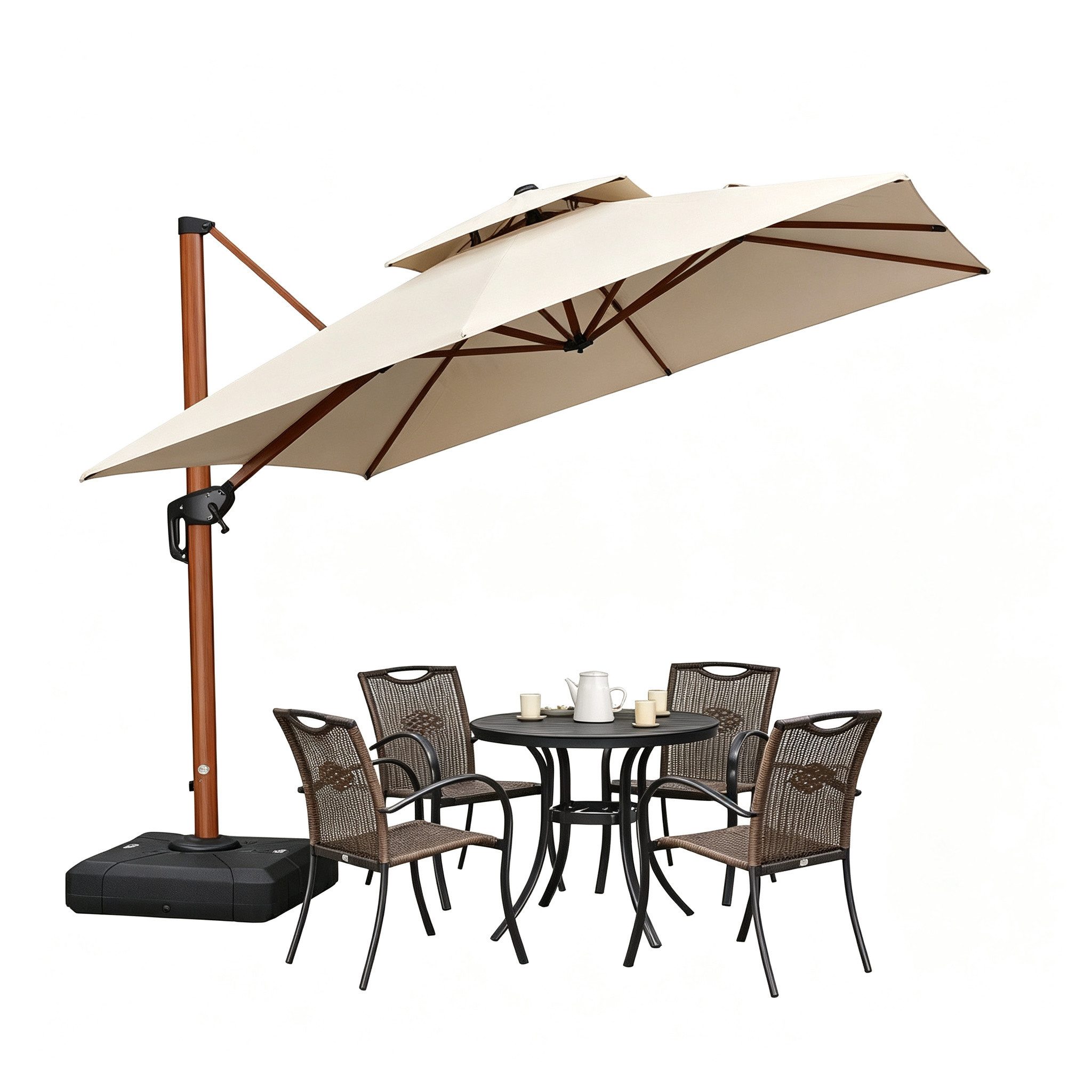 PURPLE LEAF Sonnenschirm Holzoptik Quadratischer Außenbereich Alu Ampelschirm, Gartenschirm, LxB: 300,00x300,00 cm, 360°Rotation, Sonnenschutz UV50+, für Garten, Terrasse, Pool