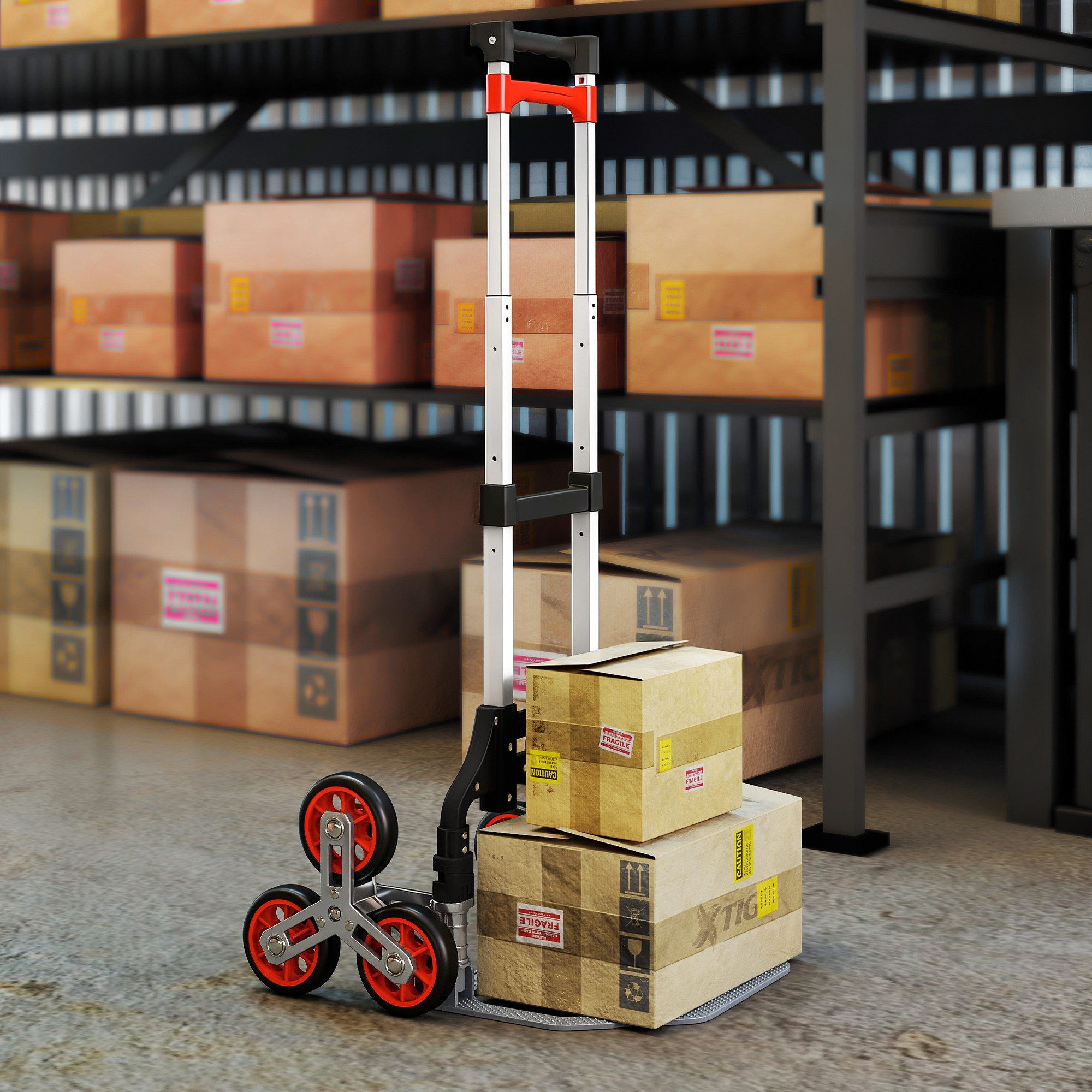HOMCOM Sackkarre Klappbarer Treppensteiger, 6 Räder, Teleskopgriff, Transportkarre, (Transportwagen, 1-St., Plattformwagen), für Garagen, Werkstätten, Mehrfarbig
