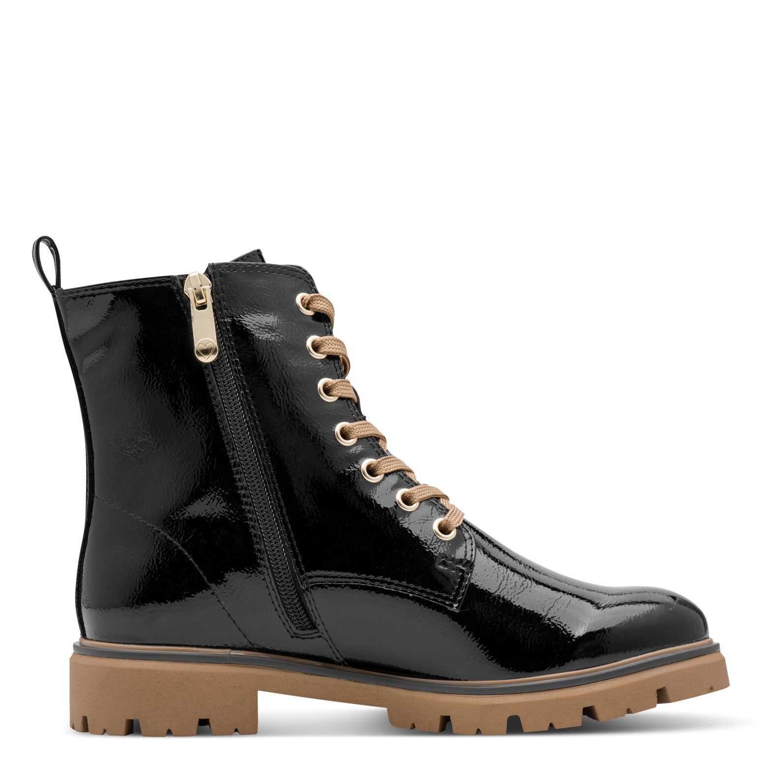 MARCO TOZZI Schnürboots, Blockabsatz, Schnürstiefelette in glänzender Optik