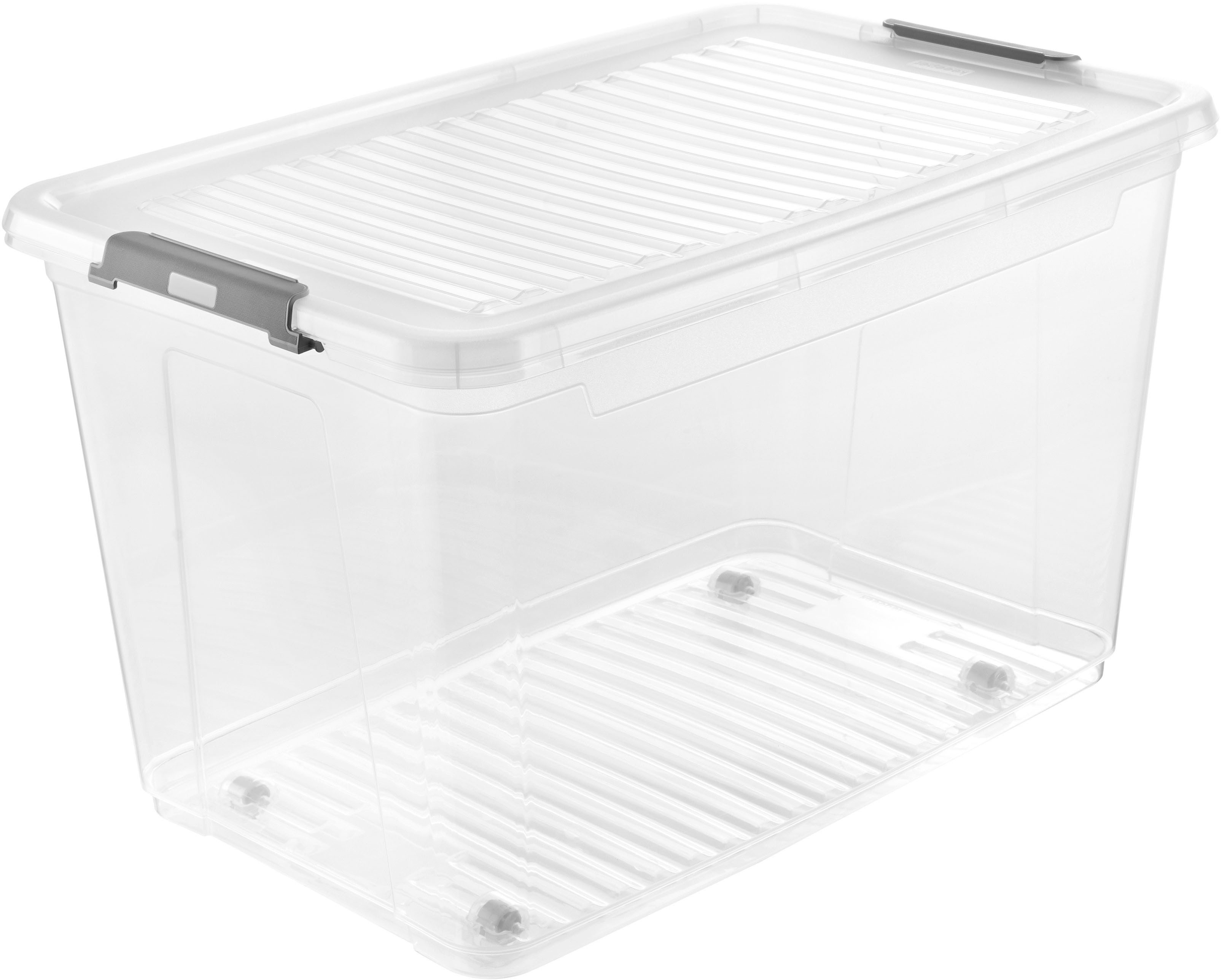 keeeper Aufbewahrungsbox Clipbox Leo (Set 3 St) 56 L, 59 x 38 x 35,5 cm (Set, 3 St), Schanierclips, Doppelöffnung, 90° drehbare Räder, fixierbarer Deckel
