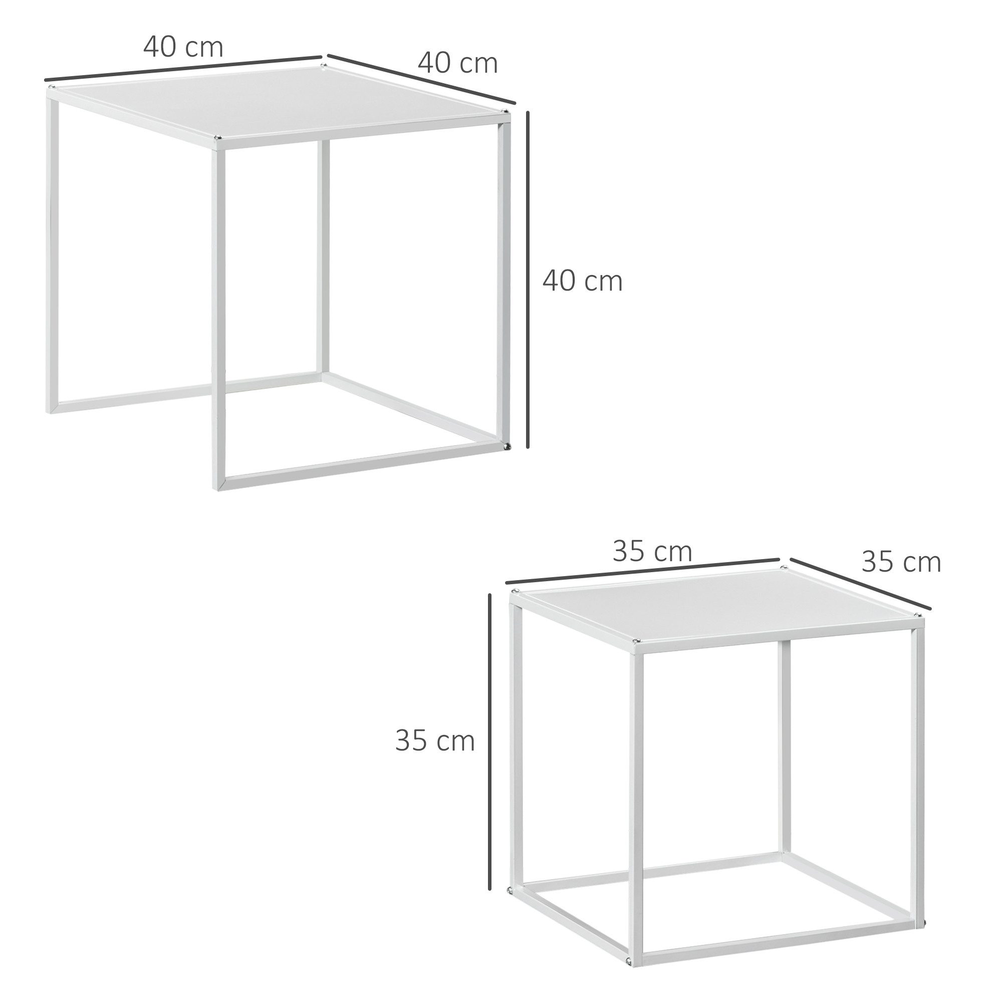HOMCOM Couchtisch Satztisch Modern Wohnzimmertisch Stapelbar (Kaffeetisch, 2-St., Eckiger Beistelltisch), für Wohnzimmer, bis 10 kg Belastbar, Weiß