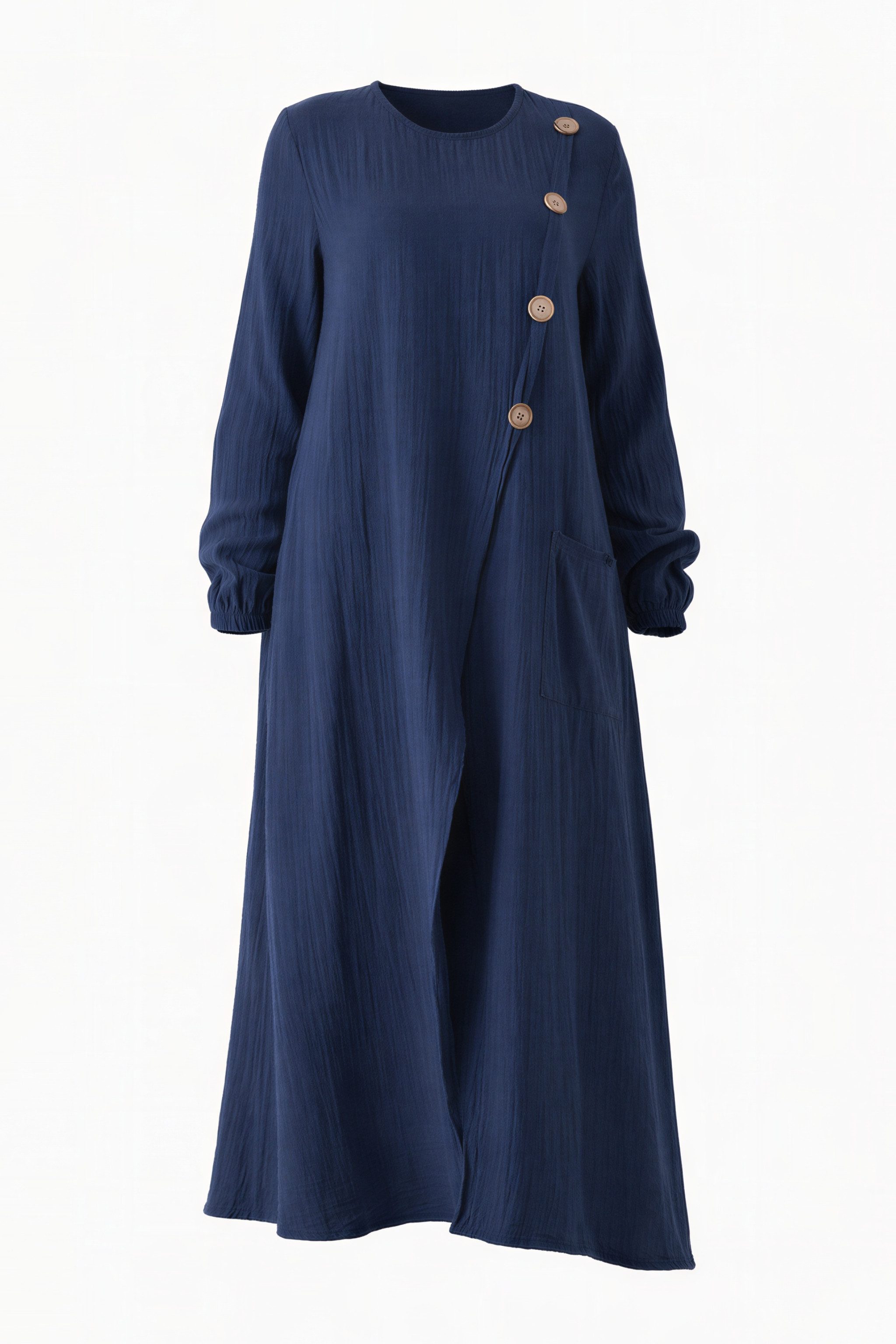 WENOR Longtunika Musselin mit Frontschlitz, Knopfdetail, 100 % Baumwolle, 130 cm Frontschlitz, asymmetrisches Knopfdesign, extra lang