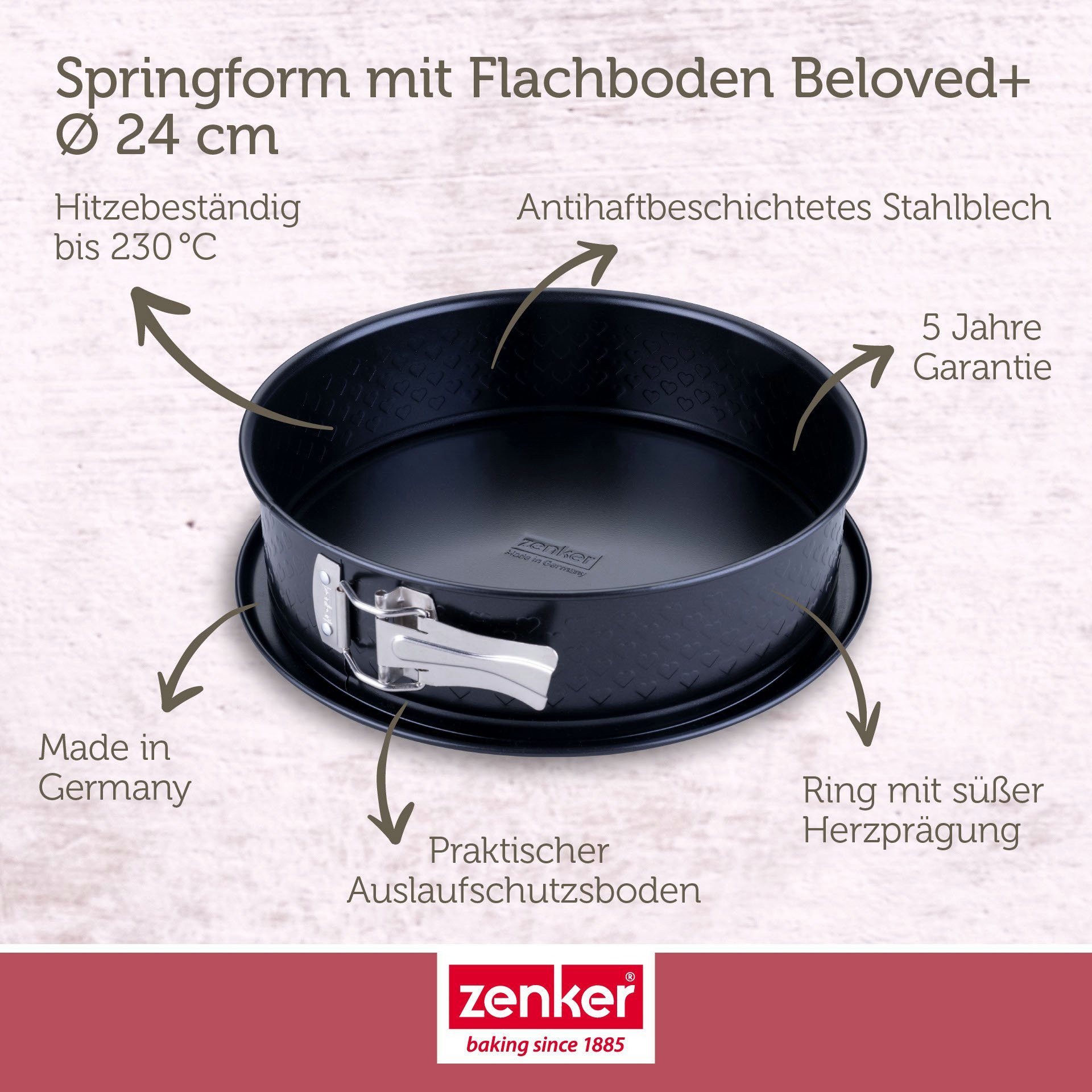 Zenker Springform mit Flachboden, Kuchenform, Backform, Herz-Design