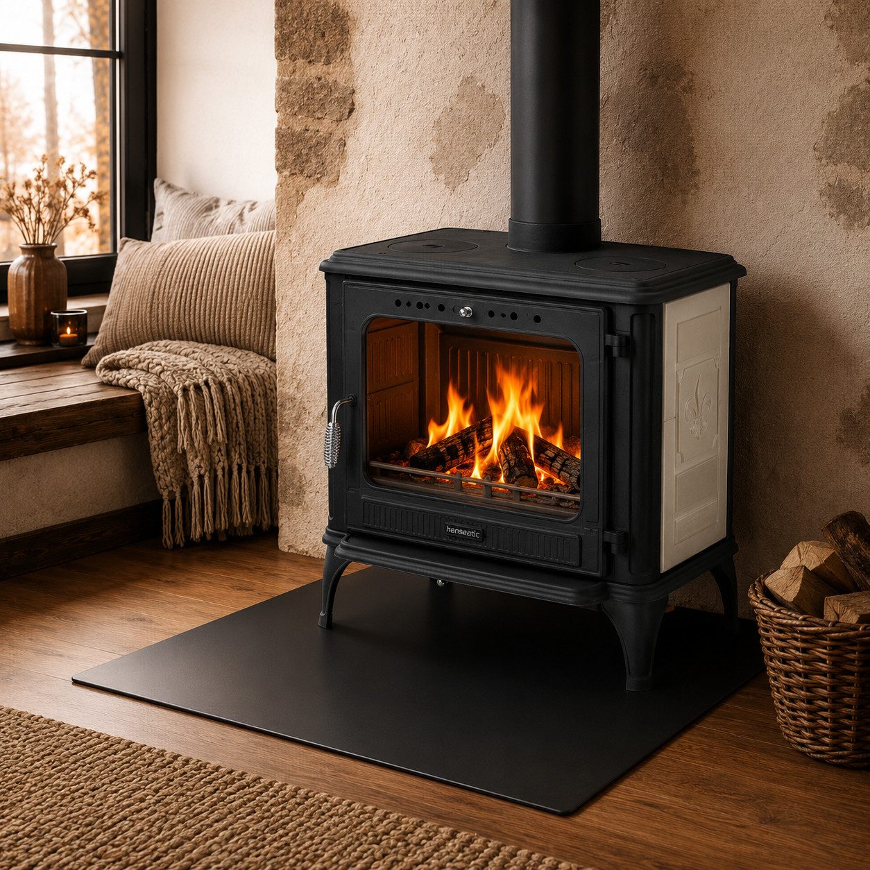 Hanseatic Kaminofen Castor XXL Beige, 10,6 kW, Zeitbrand, Großer Feuerraum
