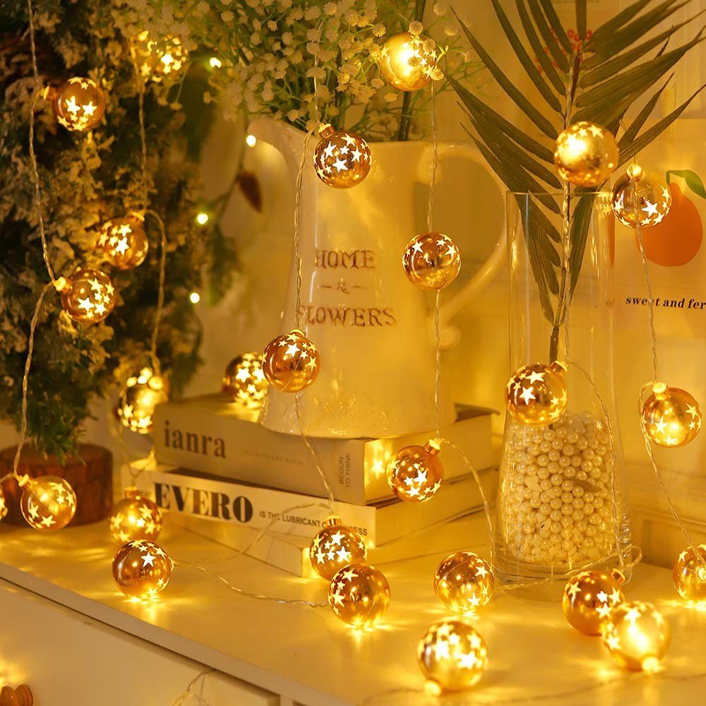 Rosnek LED-Lichterkette 1.5M, Zuckerstange/Stern/Schneemann/Weihnachtsmann für Kugel Schlafzimmer Weihnachtsmotiv, Weihnachtsbaum Deko, goldene batterie