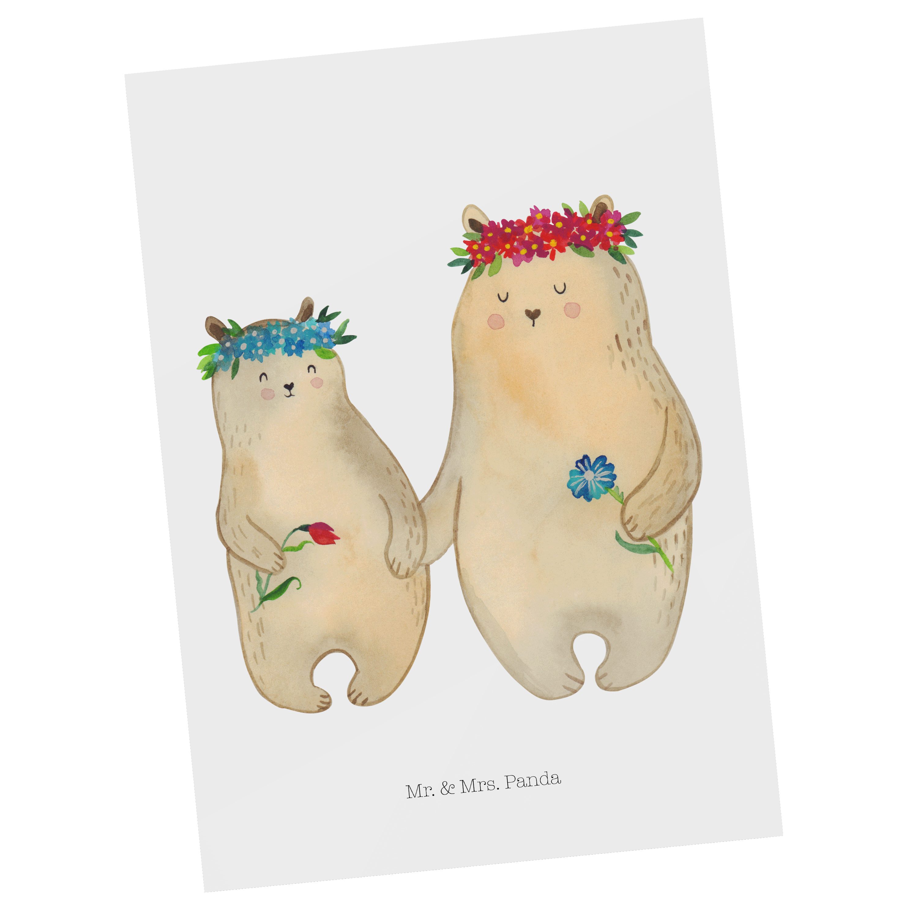 Mr. & Mrs. Panda Postkarte Bären mit Blumenkranz - Weiß - Geschenk, Mama, Geburtstagskarte, Gruß