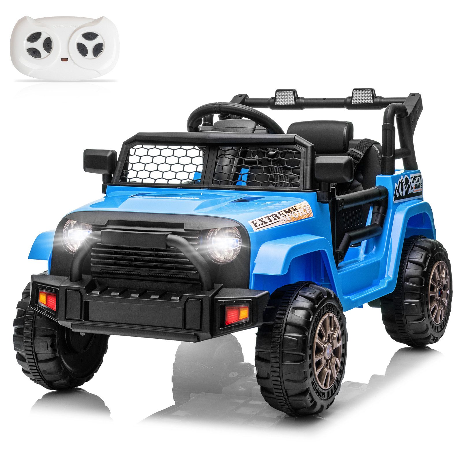 LALAHO Elektro-Kinderauto Elektrischer Aufsitz-Jeep für Kinder, mit Fernbedienung, mit Licht und Musik
