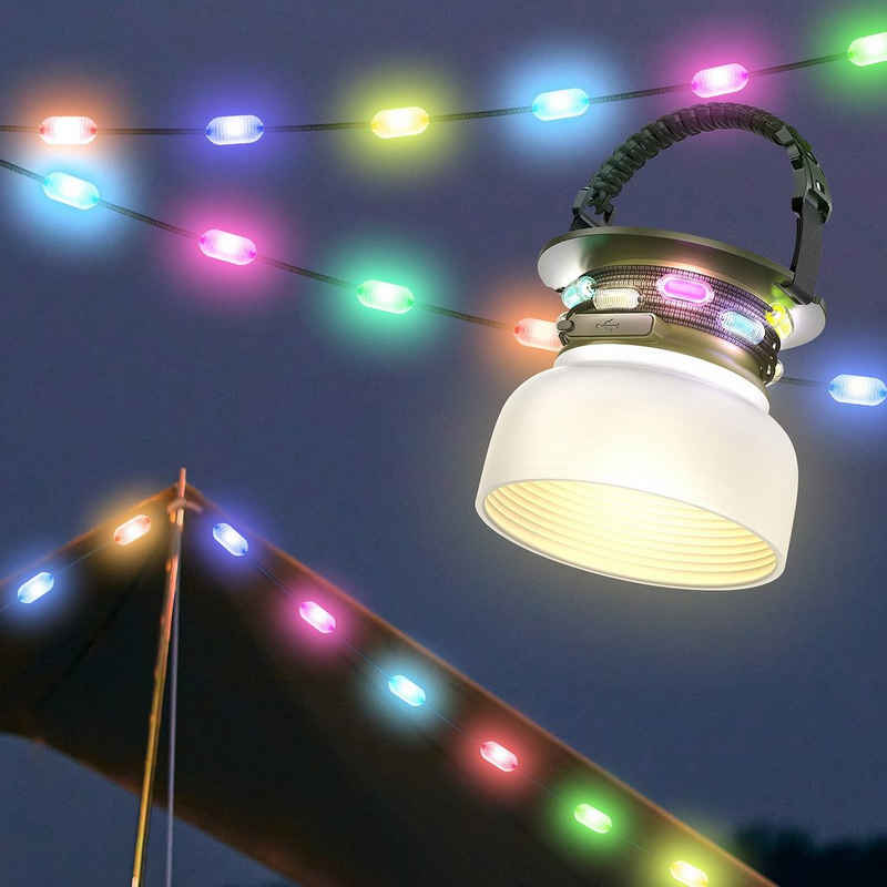 WILIT LED Laterne Campinglampe, Solar Lichterketten Outdoor 5m, Campingleuchte Aufladbar, LED fest integriert, Warmweiß, RGB, 3-stufige Normalbeleuchtung, 5V/1A-Ladefunktion für Aufladen