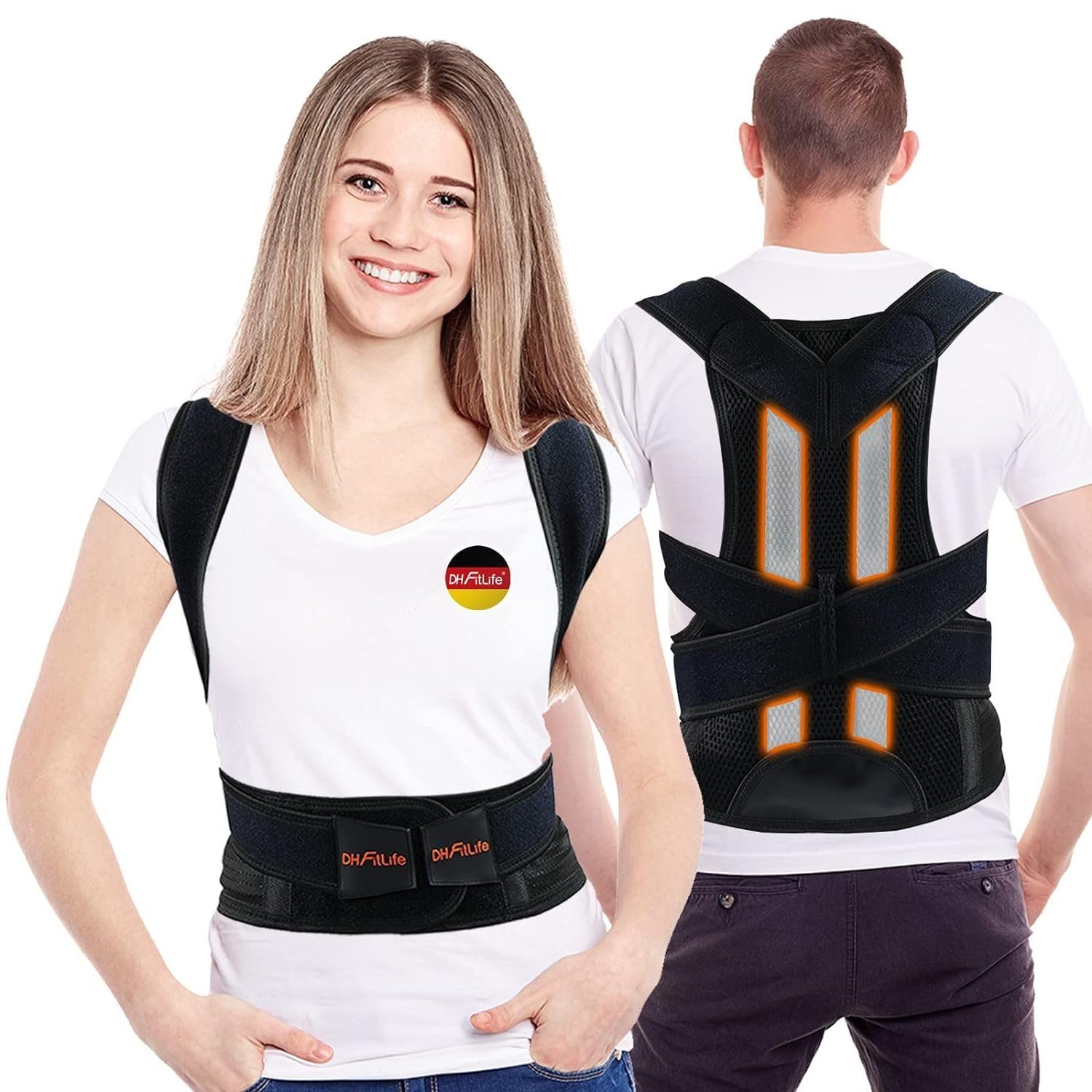 DH FitLife Rückenbandage Haltungskorrektur, Rücken Geradehalter mit Taille (Haltungstrainer, Rückentrainer, Rücken & Schultergurt, Rückenstütze, Posture Corrector)