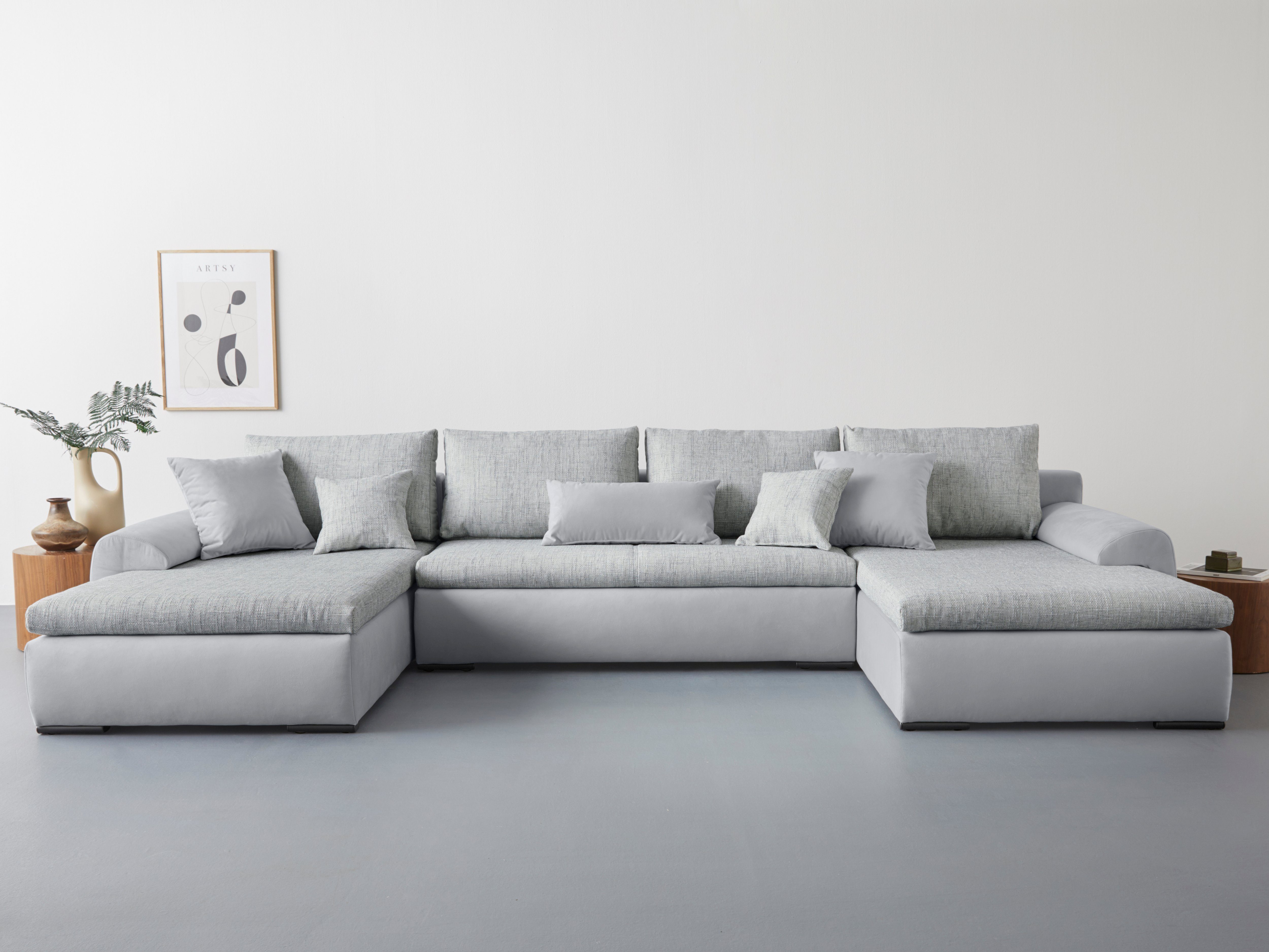 Home affaire Wohnlandschaft Win U-Form, B: 366 cm - OTTO. Verlässliche Qualität., Bettfunktion, Bettkasten & 5 Zierkissen