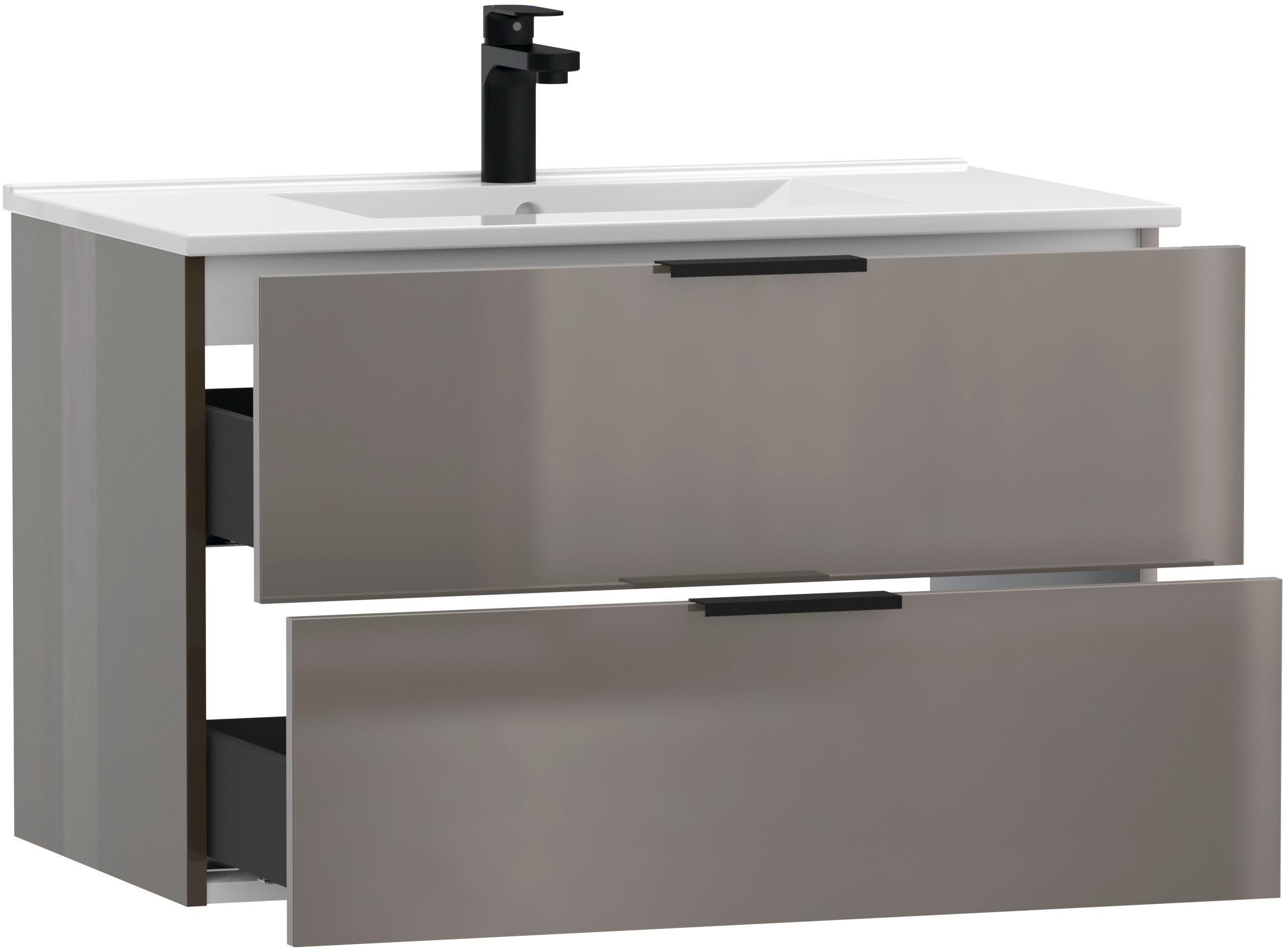 welltime Waschtisch Athen Badschrank Badezimmer WC Unterschrank mit Becken (Set), Waschplatz mit 2 Schubladen, Breite 80cm Softclose Bad – Bild 4 von 5