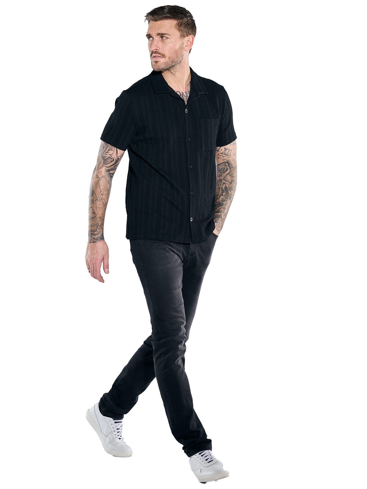emilio adani Poloshirt Herren Polo-Shirt gemustert, Schwarz