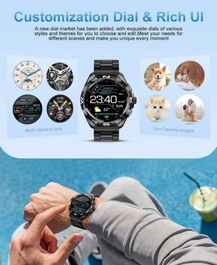 Lige Smartwatch, Herren Mit 2 Armbänder Wasserdicht Telefonfunktion iOS Android Rund