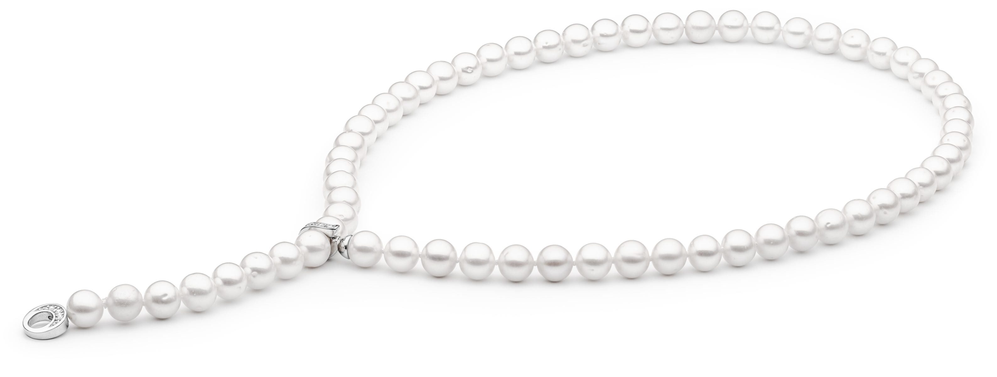 Gaura Pearls Perlenkette, klassisch, weiß, rund 55 cm, Zirkonia, echte Süßwasserzuchtperlen, 925er rhodiniertes Silber