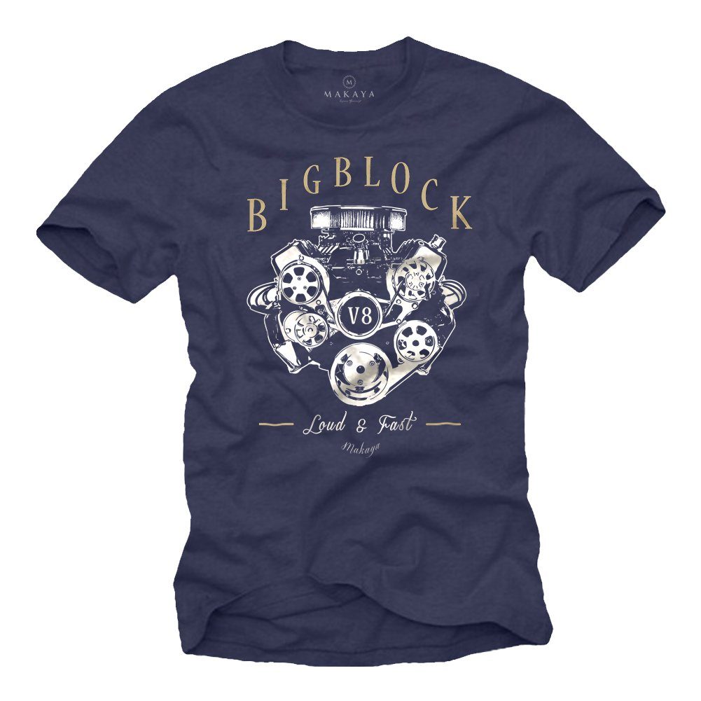 Print-Shirt Herren Kurzarm Motiv V8 Motor Aufdruck Männer Bekleidung Geschenke